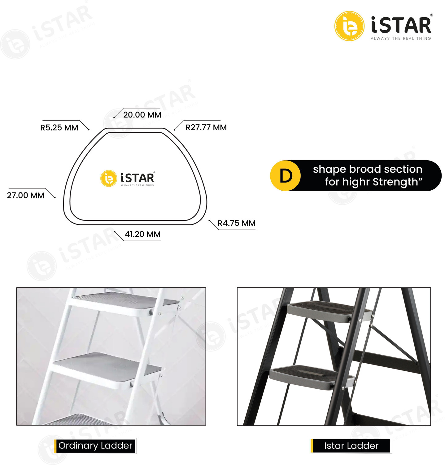 Image of iSTAR Foldable 3-Step Steel Ladder with Hand Grip & Anti-Slip Wide Steps - Durable Steel Ladder
