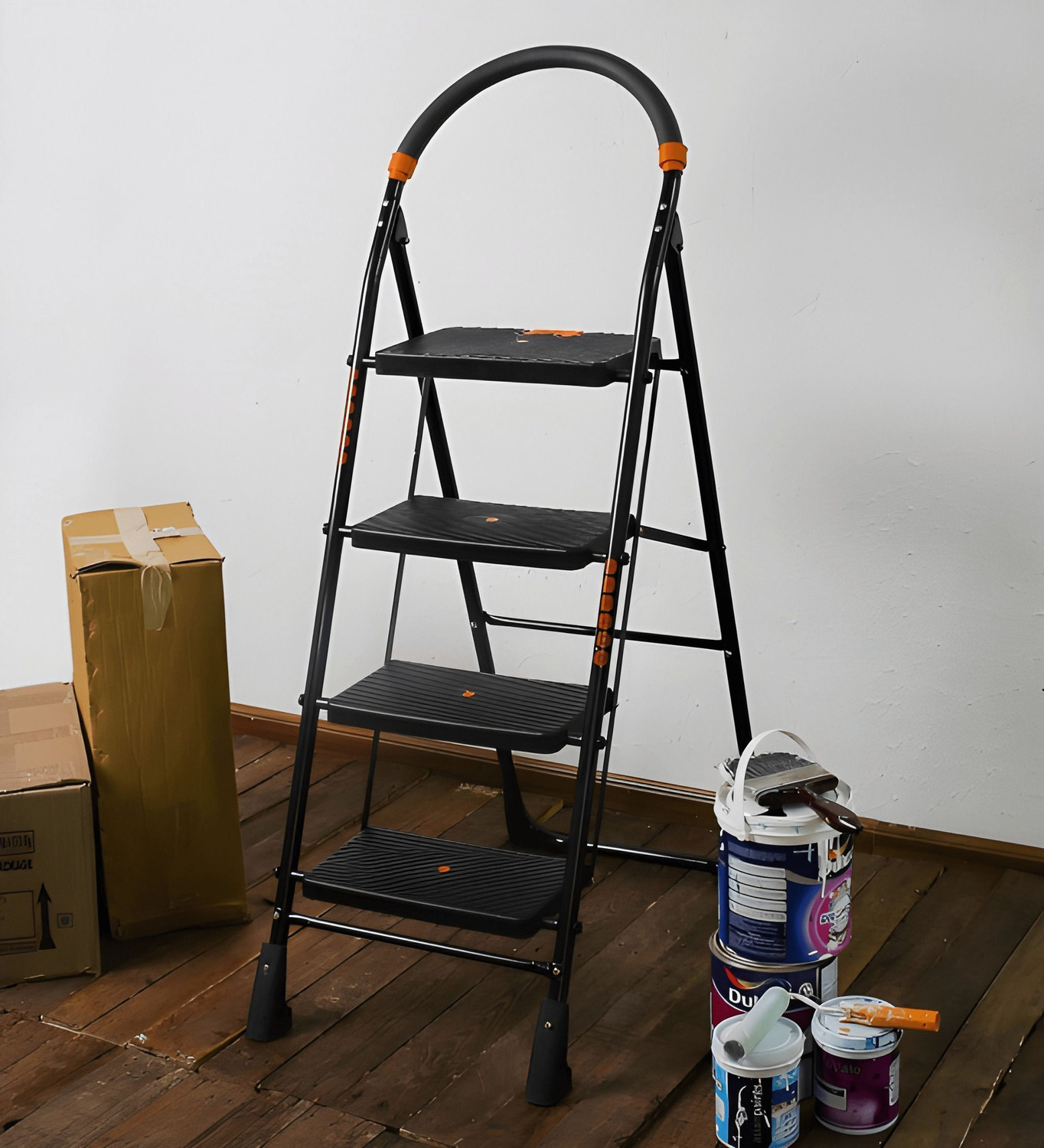 Image of PARASNATH 4 Step Black Diamond Ladder Folding Ladder Multi-Purpose Ladder Mild Steel Ladder