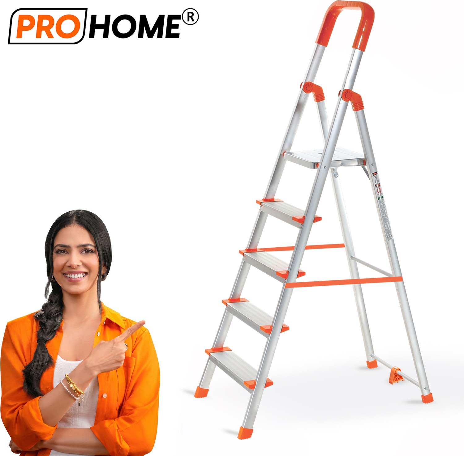 Image of ProHome 5 Steps Premium Heavy Platform Aluminum Ladder for Household with 5 Anti Skid shoes Aluminium Ladder