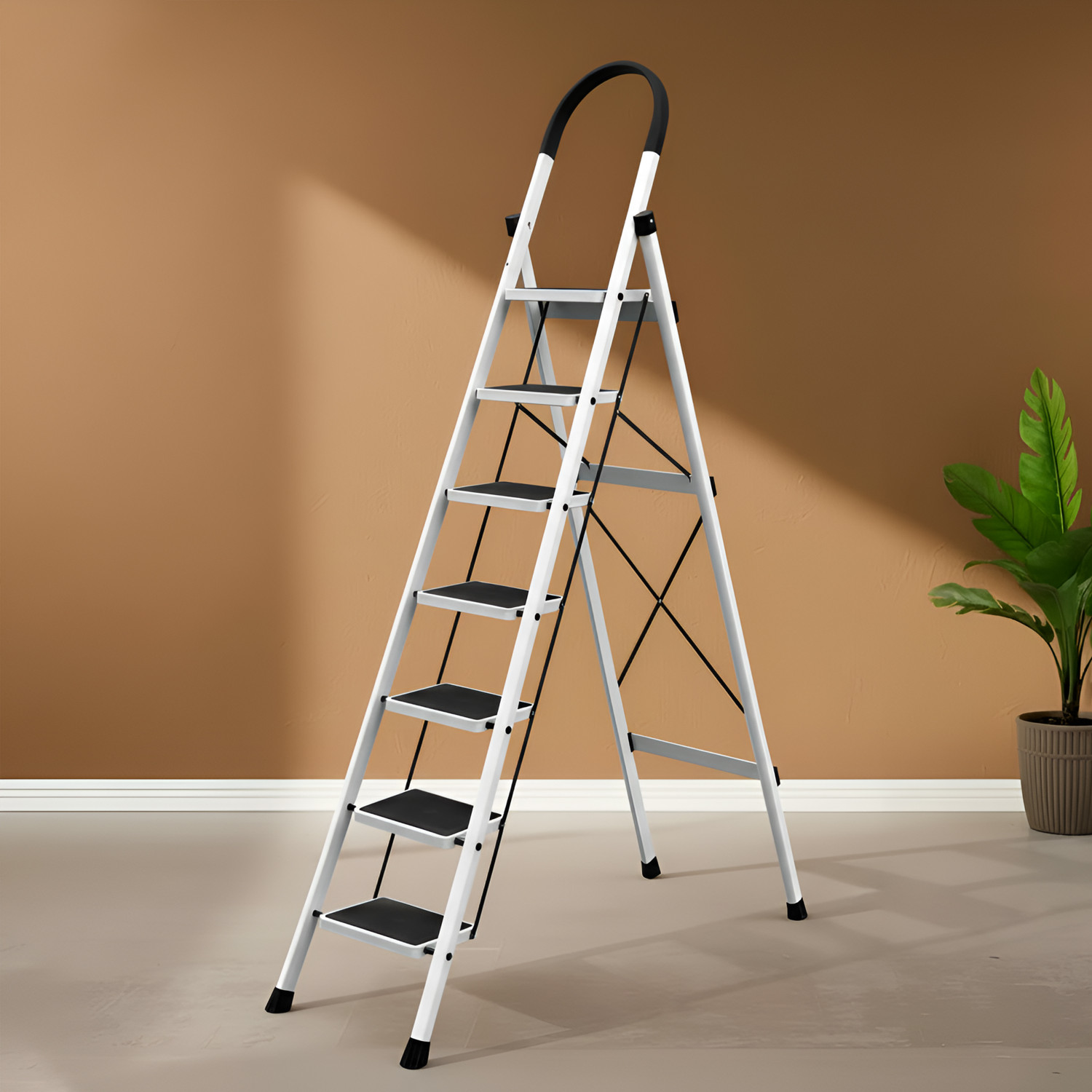 Image of Plantex 7 Step Ladder for Home /Strong Foldable Anti-Skid Ladder /Minor Surface Marks Steel Ladder