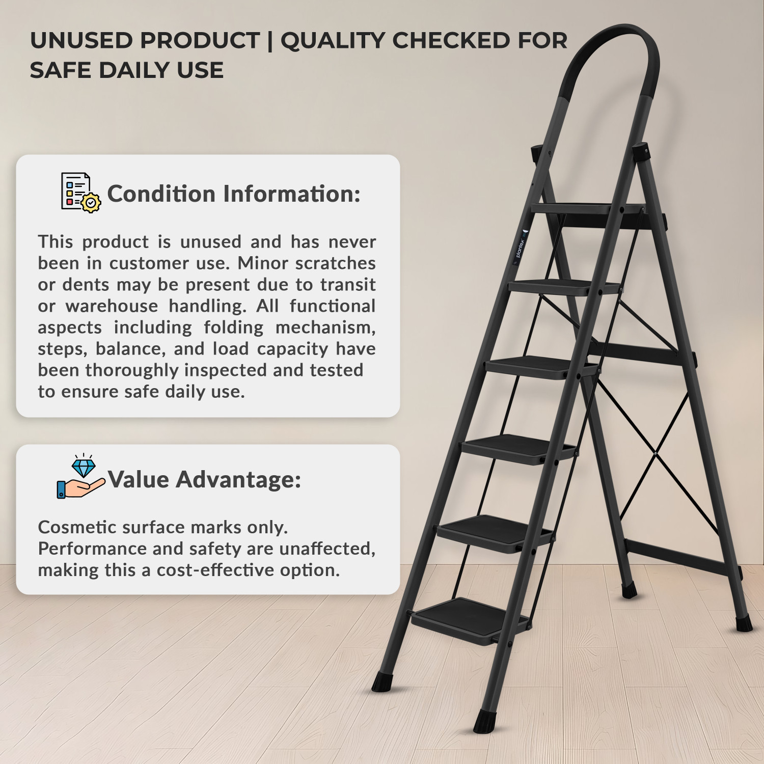 Image of Plantex 6 Step Ladder for Home /Minor Surface Marks /Strong Foldable Anti-Skid Ladder Steel Ladder