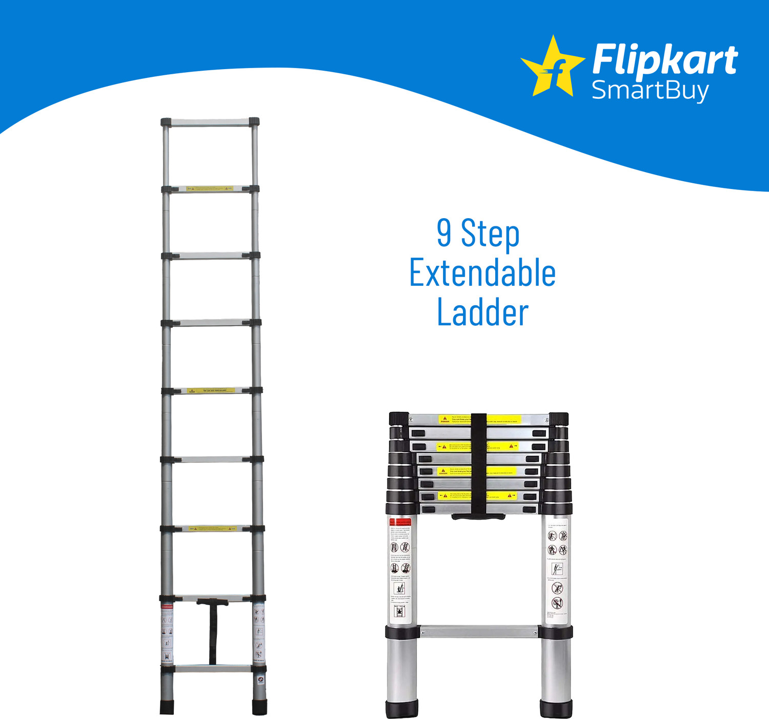 Image of Flipkart SmartBuy 2.6M(8.5FT) Multi-Purpose,Compact & Easy to Carry Telescopic Ladder Extendable Aluminium Ladder