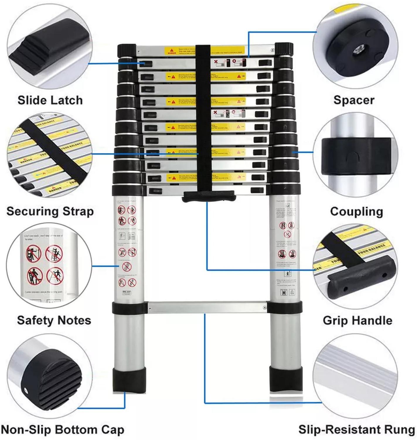 Image of Flipkart SmartBuy 13 Feet Portable Lightweight Compact Ultra Stable 3.8 Meter Telescopic Aluminium Ladder