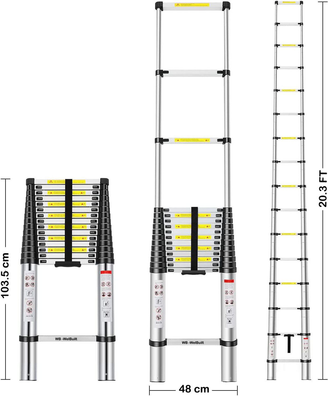Image of WB WELBUILT 20.5 FT (6.2Meter) Aluminium Telescopic Ladder For Home & Outdoor 16 Steps Aluminium Ladder