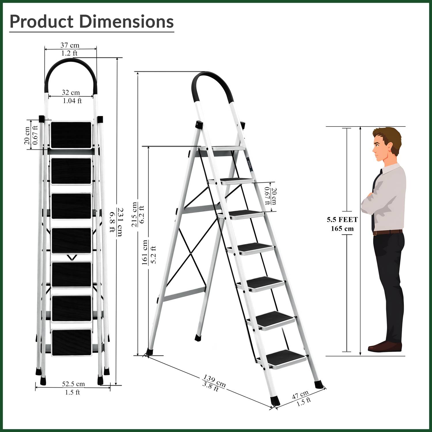 Plantex 7 Step Foldable Steel Ladder, White - Image 3