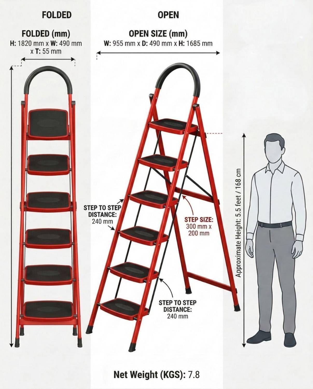 doodad Na 6 Step Foldable Red Ladder - Image 3