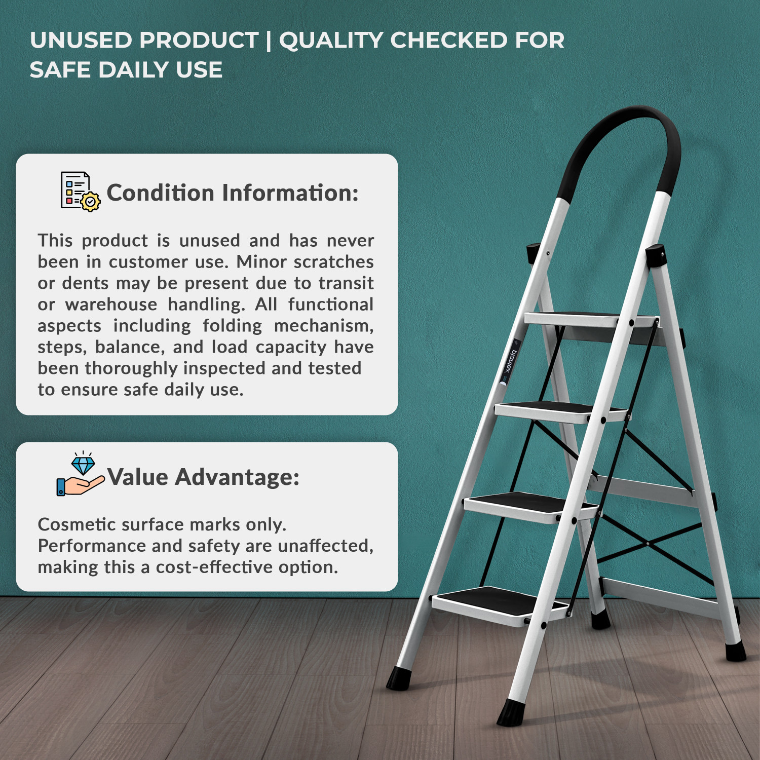 Image of Plantex Ladder for Home /Anti-Skid Strong Foldable Wide 4 Step Ladder /Minor Surface Marks Steel Ladder