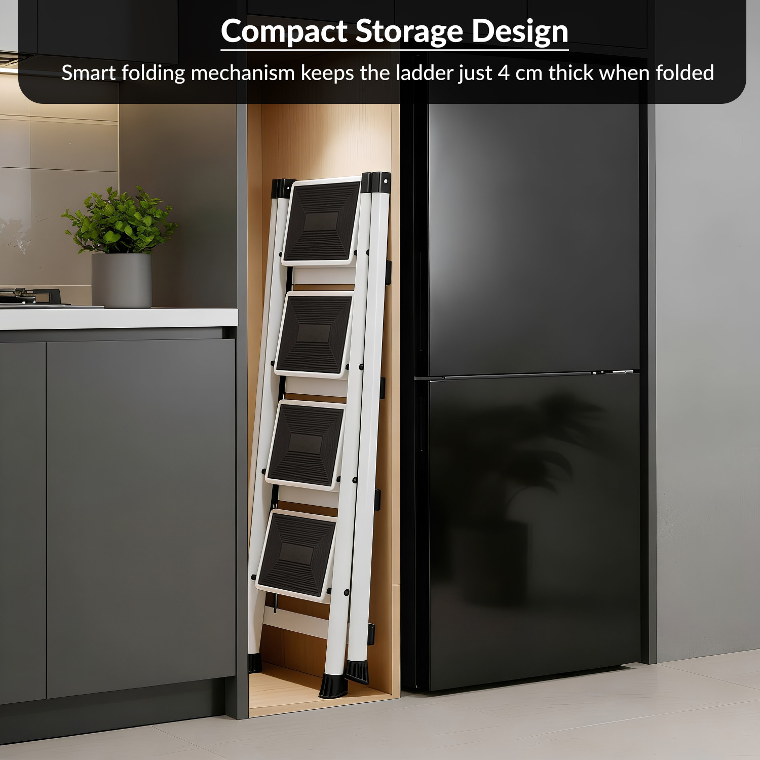 Image of Plantex Ladder for Home /Anti-Skid Strong Foldable Wide 4 Step Ladder Steel Ladder
