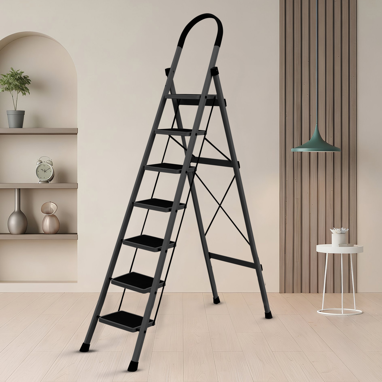 Image of Plantex 7 Step Ladder for Home /Minor Surface Marks /Strong Foldable Anti-Skid Ladder Steel Ladder