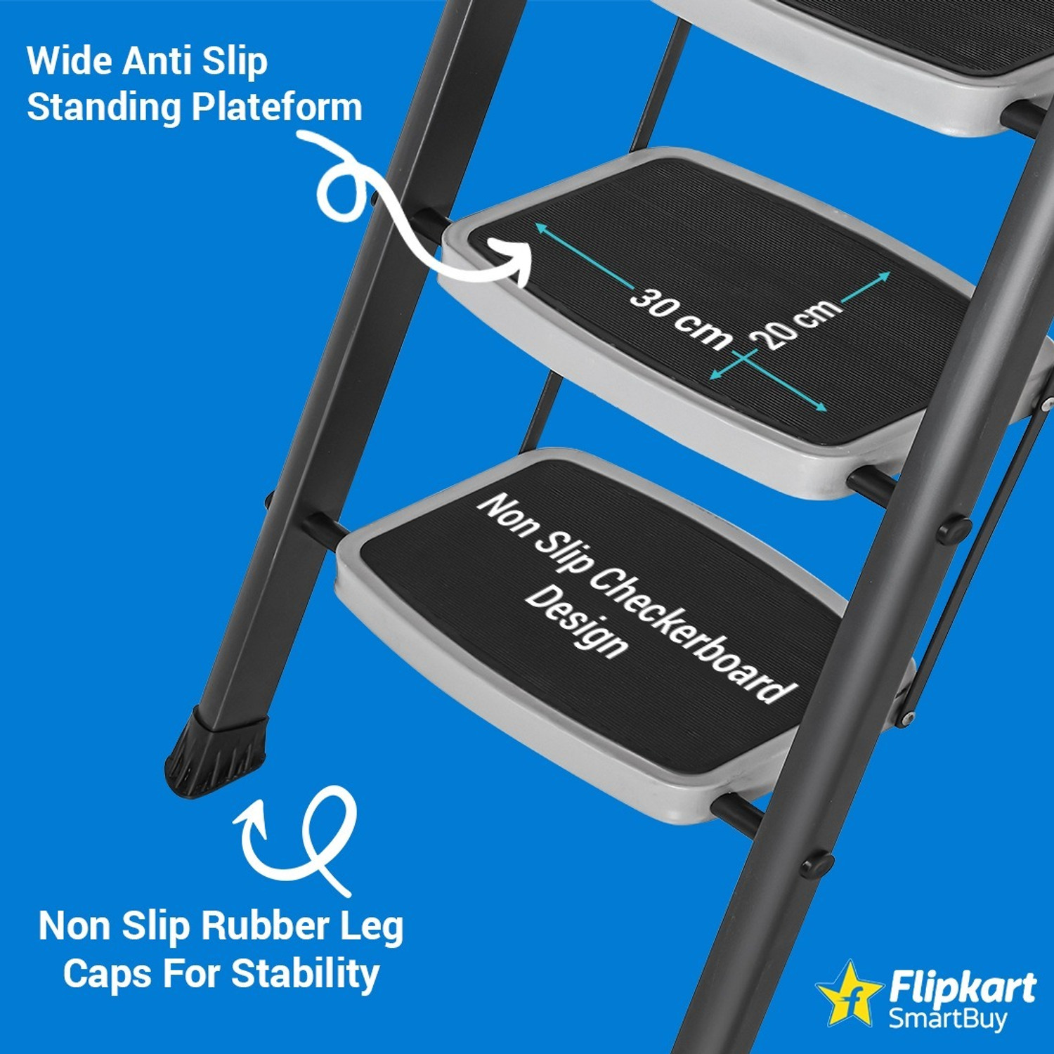 Image of Flipkart SmartBuy Anti-Skid Strong Foldable Wide 7 Step Ladder for Home-Grey Steel Ladder