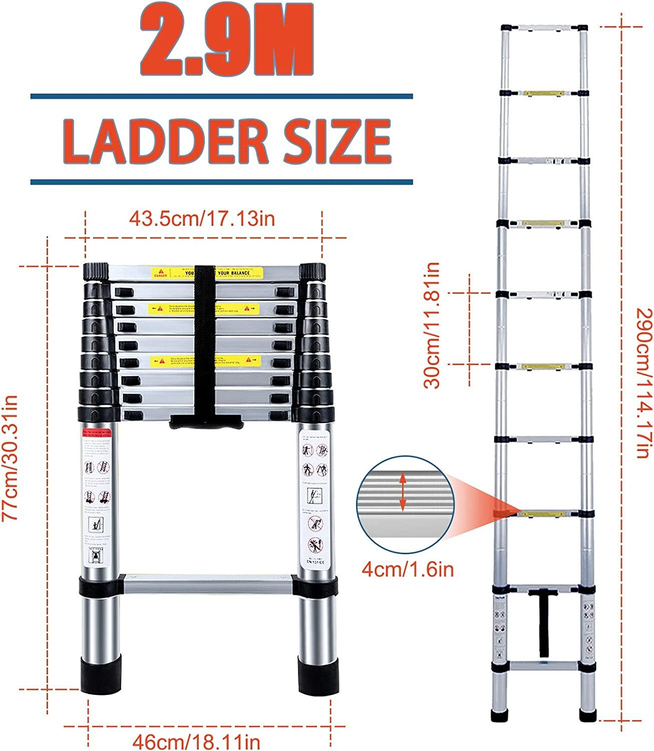 Image of Flipkart SmartBuy 10 Feet Portable Lightweight Compact Ultra Stable 2.9 Meter Telescopic Aluminium Ladder