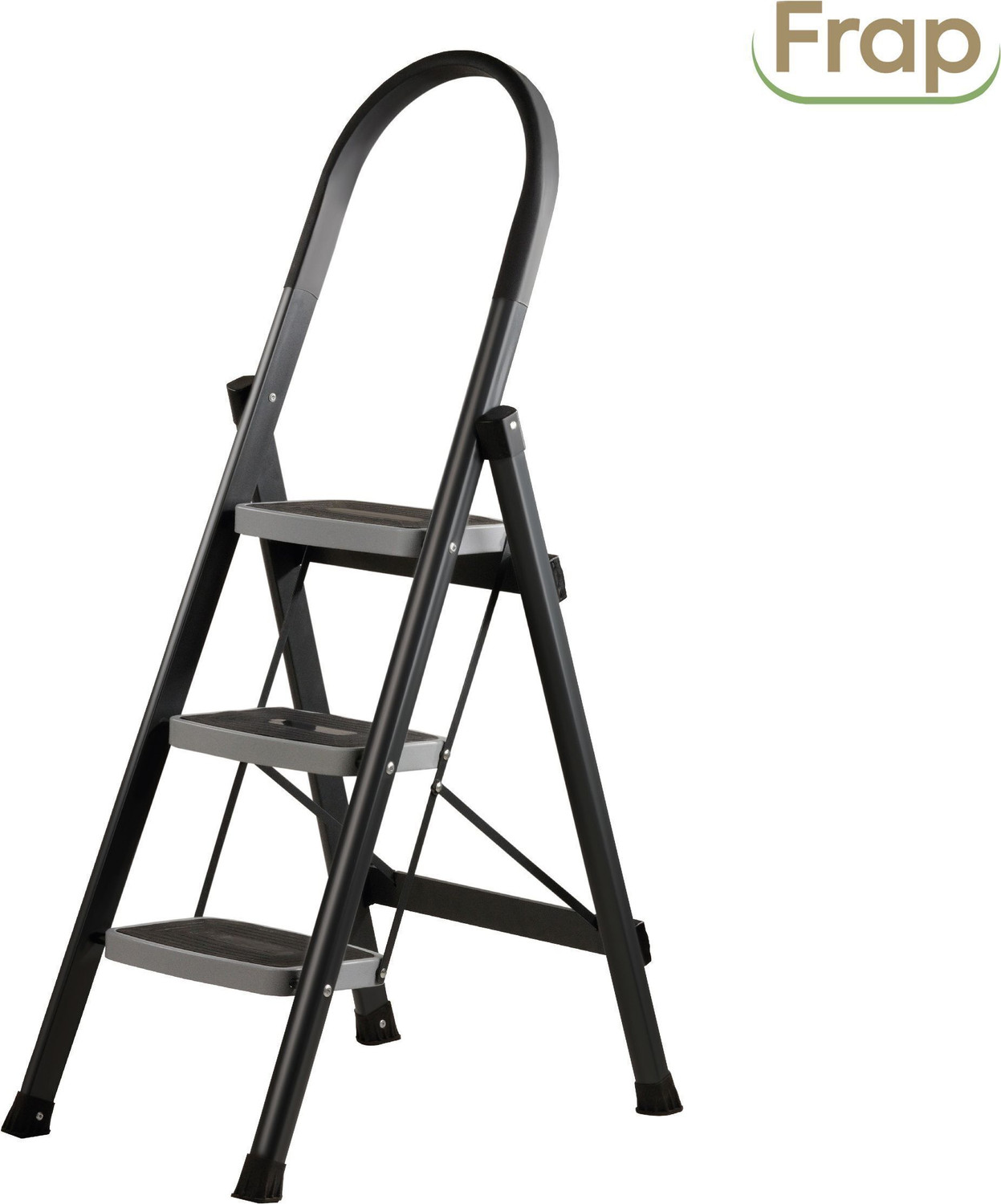 Image of Frap Foldable 3-Step Steel Ladder with Hand Grip & Anti-Slip Wide Steps - Durable Steel Ladder