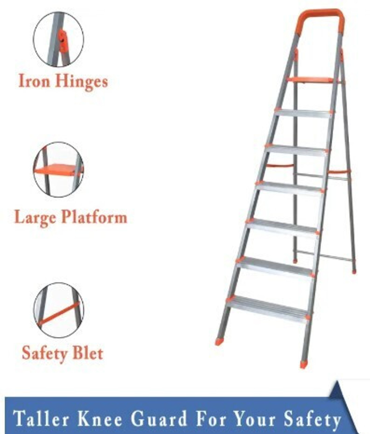 Image of ALNICO Heavy Duty Hybrid Aluminum Step - 7 Step Powder Coated Section Ladder for Home Steel Ladder