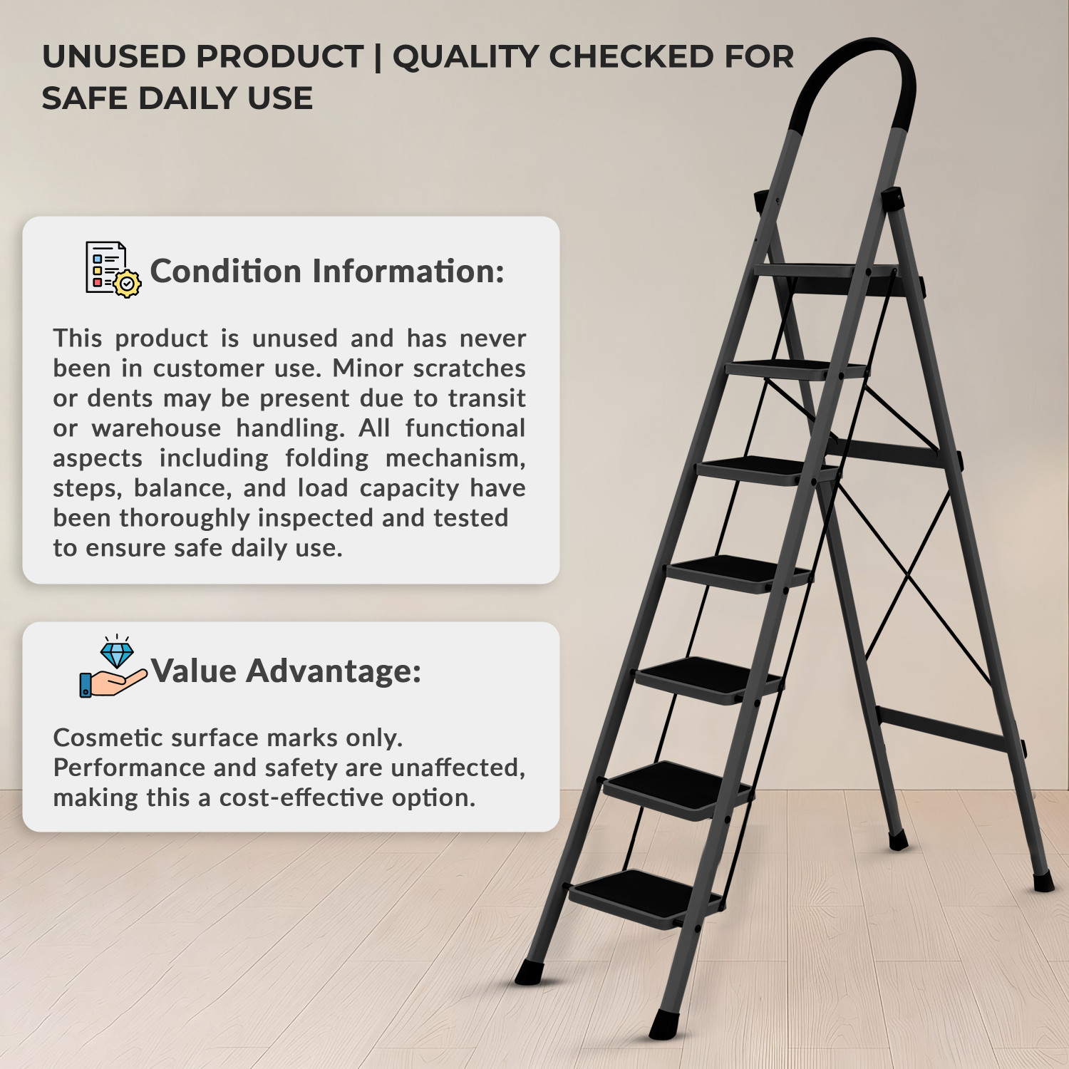 Image of Plantex 7 Step Ladder for Home /Minor Surface Marks /Strong Foldable Anti-Skid Ladder Steel Ladder