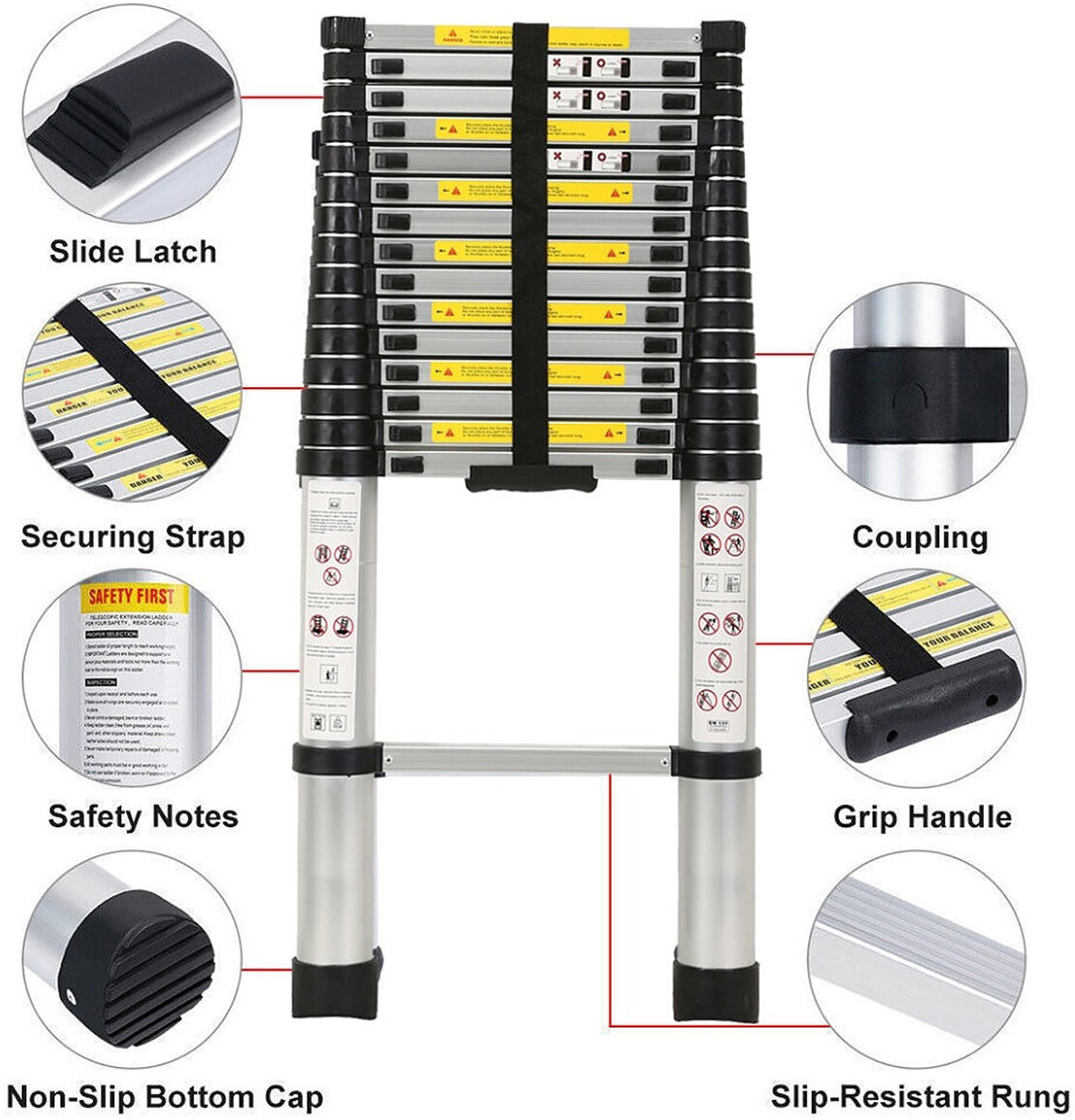Image of Flipkart SmartBuy 20.4 Feet Portable Lightweight Compact Ultra Stable 6.2 Meter Telescopic Aluminium Ladder
