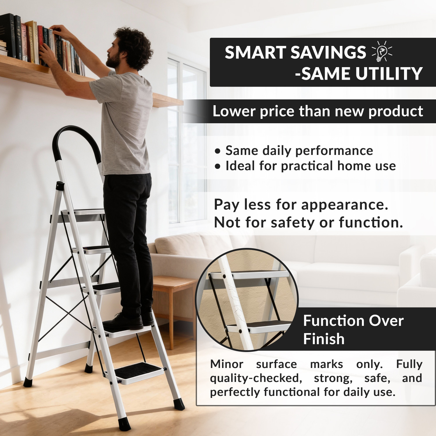 Image of Plantex 5 Step Ladder for Home /Minor Surface Marks /Strong Foldable Anti-Skid Ladder Steel Ladder