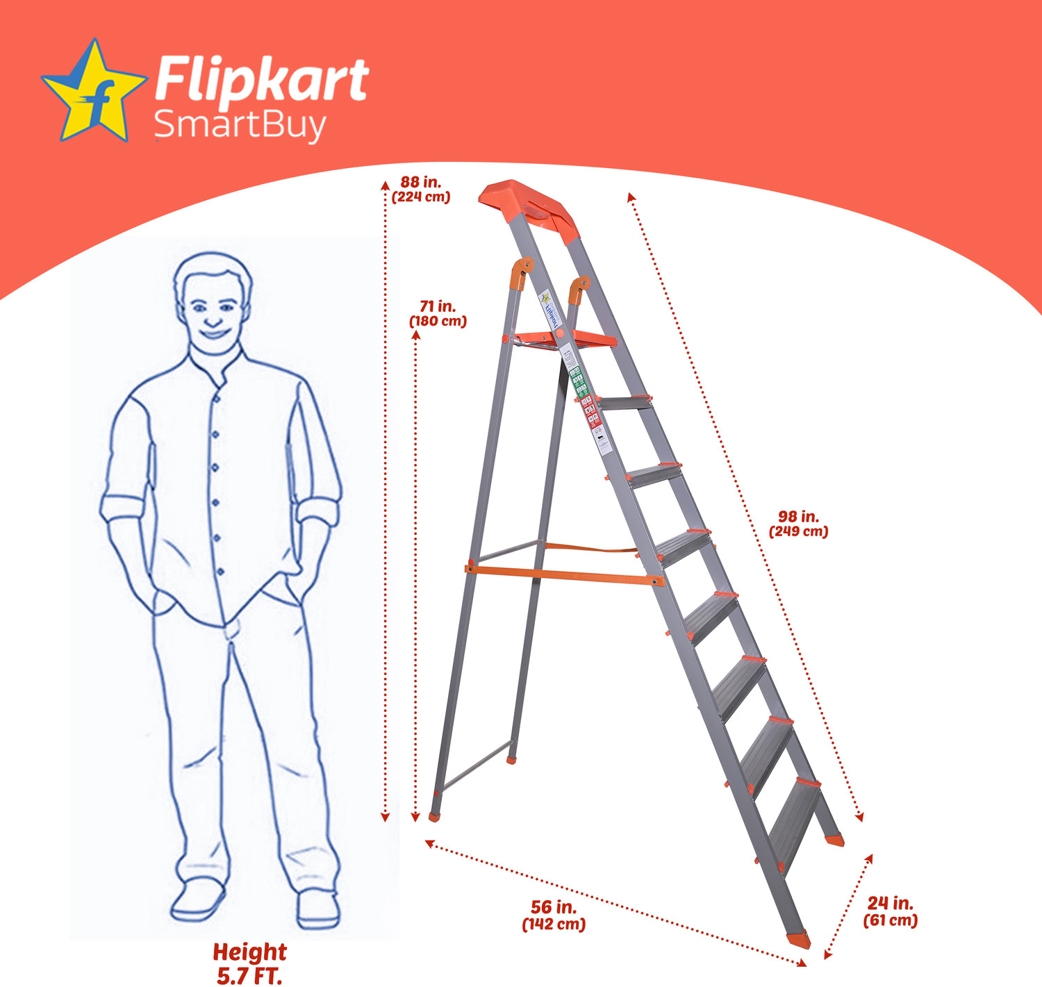 Image of Flipkart SmartBuy 8 Step Toolkit Hybrid Aluminium, Steel Ladder
