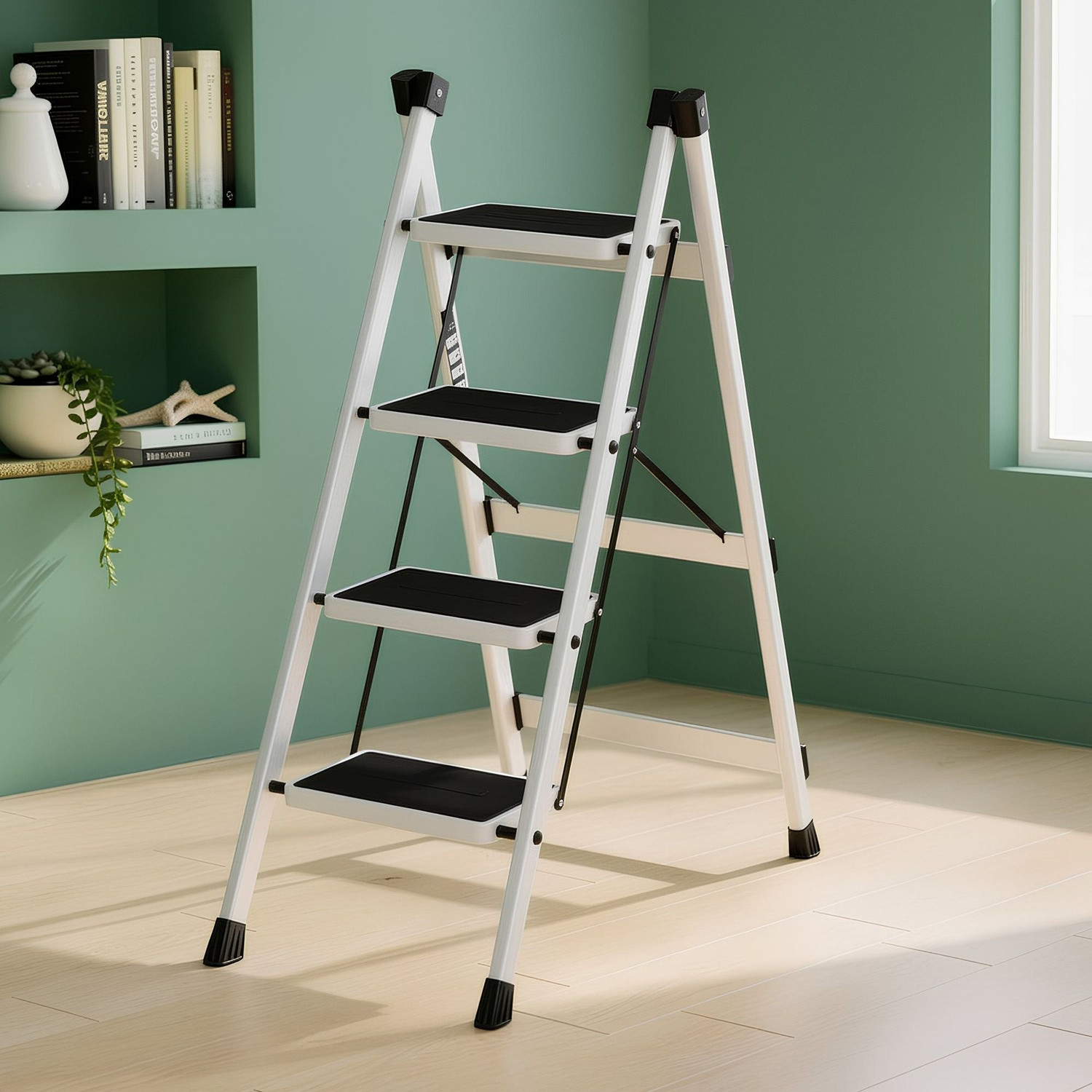Image of Plantex Ladder for Home /Anti-Skid Strong Foldable Wide 4 Step Ladder Steel Ladder