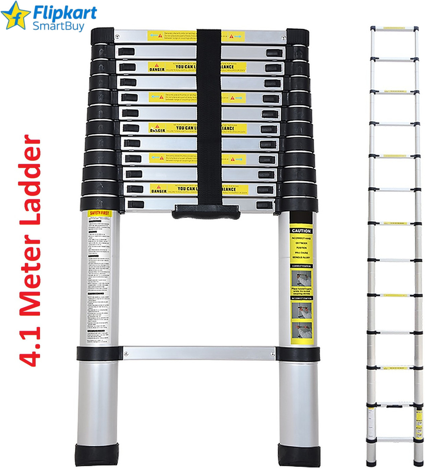 Image of Flipkart SmartBuy 14 Feet Portable Lightweight Compact Ultra Stable 4.1 Meter Telescopic Aluminium Ladder