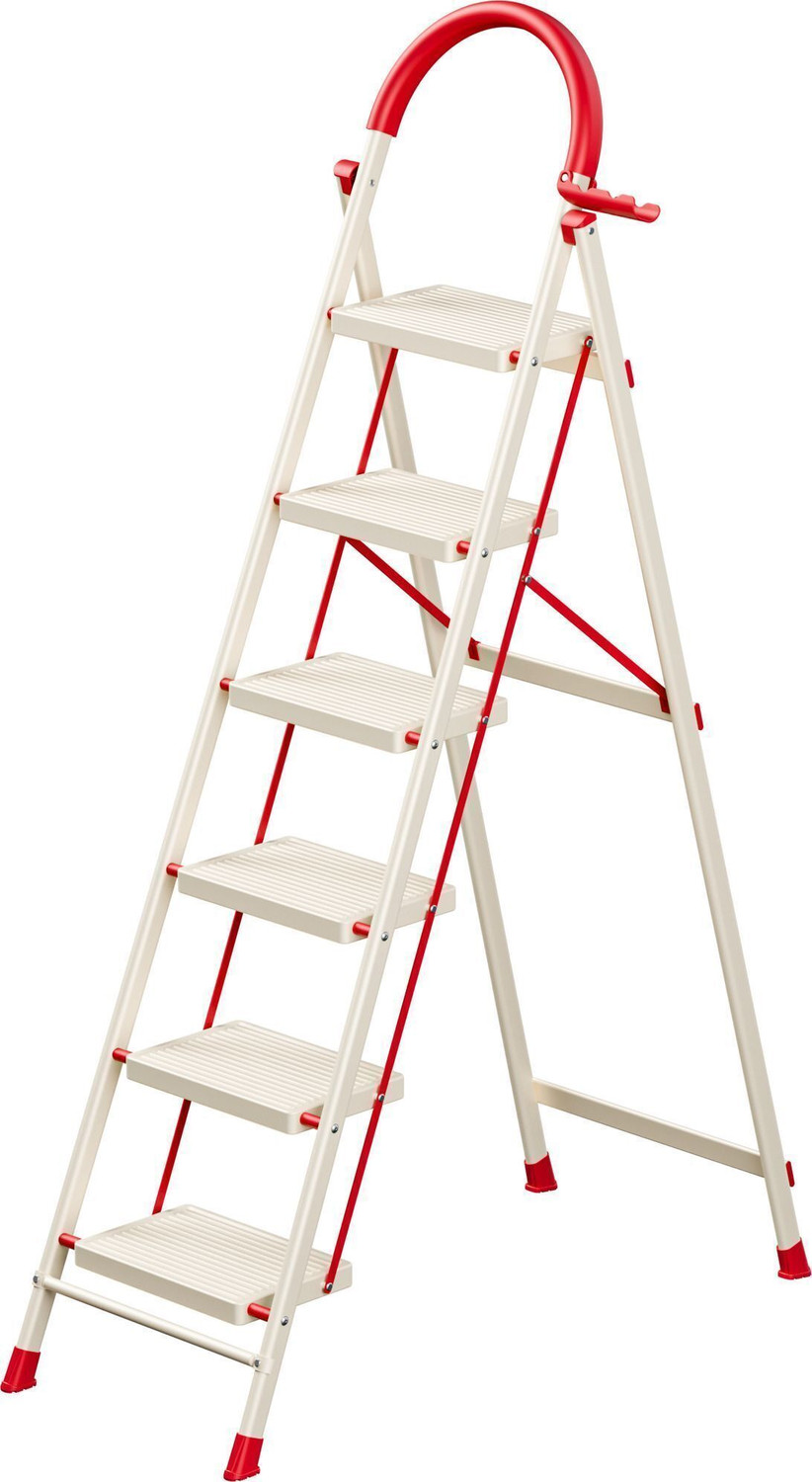 Image of doodad - GLOW 6 Step Foldable Ladder |Anti-Skid| 151Kg load |White & Red| Home & Office Steel Ladder