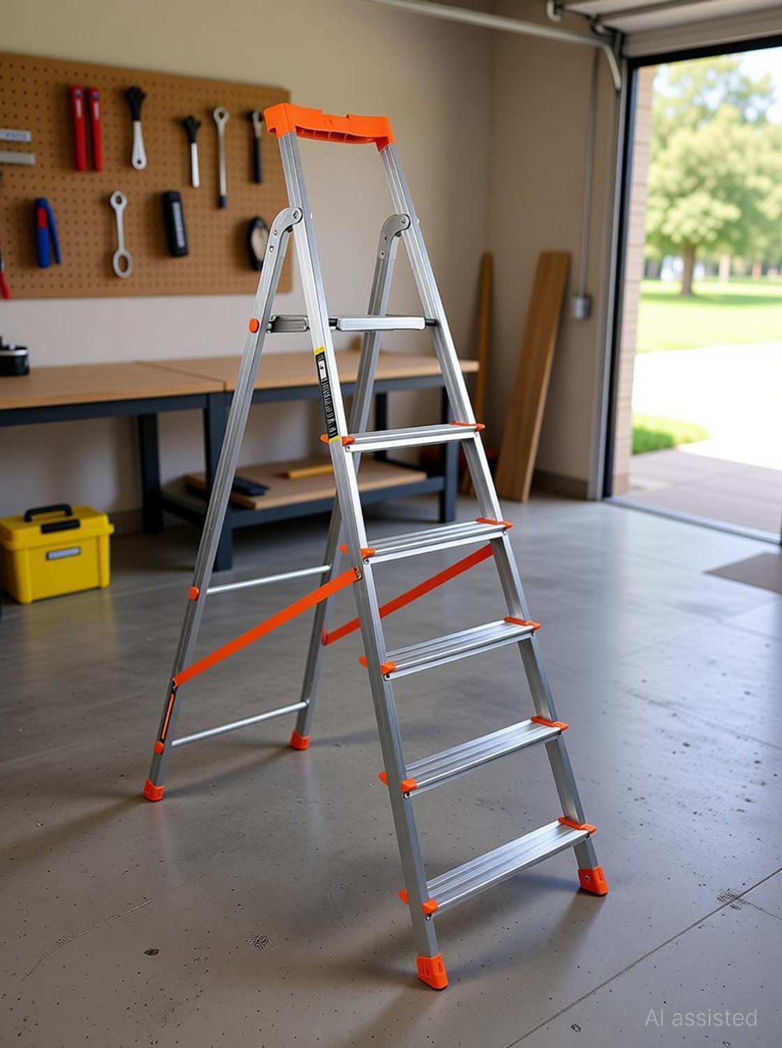 Image of EUROSTAR 6-Step Steel Ladder for Home Use with Tool Tray & Wide Platform Steel Ladder
