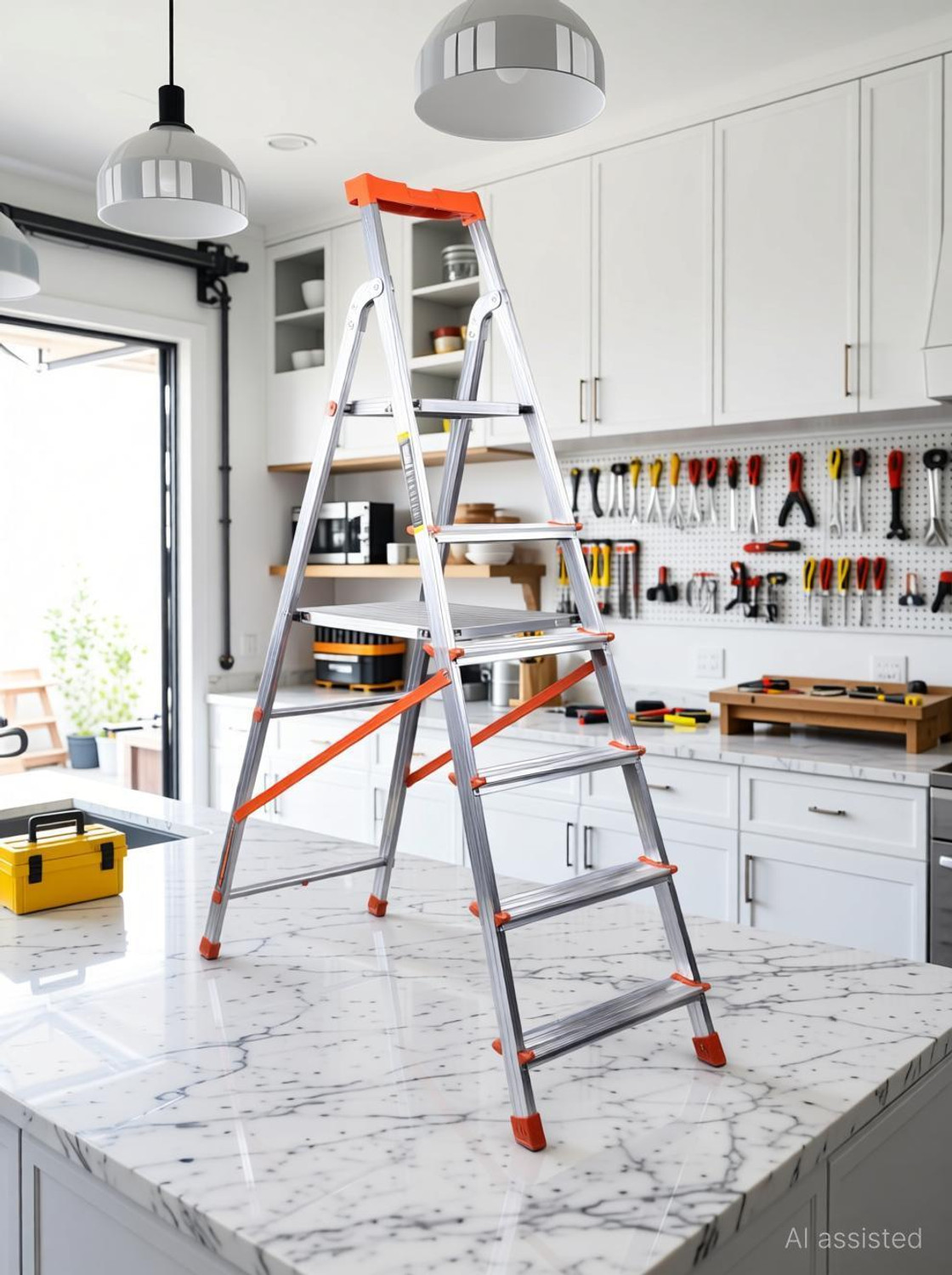 Image of EUROSTAR 6-Step Steel Ladder for Home Use with Tool Tray & Wide Platform Steel Ladder