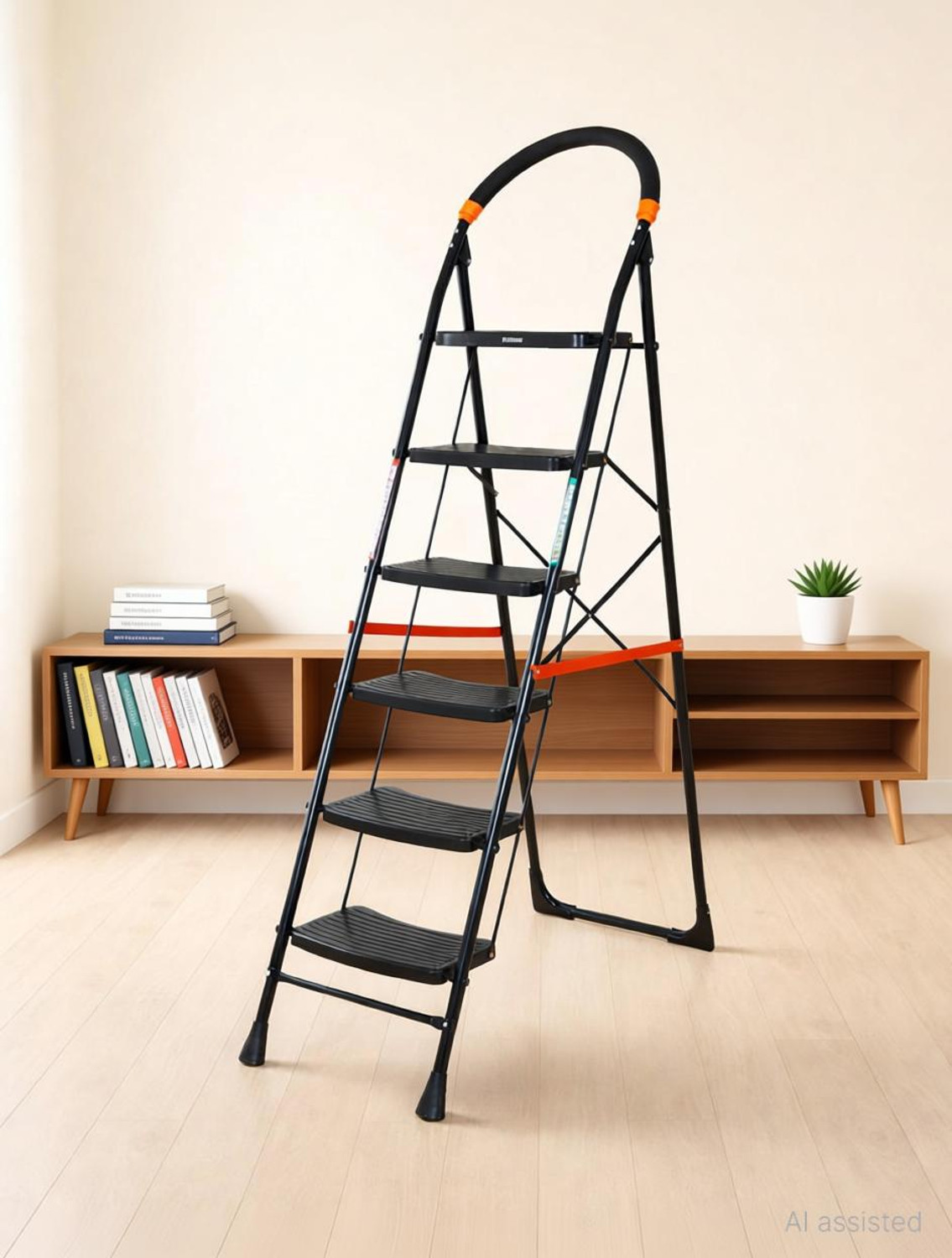 Image of FLIPZON Cameo 6-Step Heavy Duty Foldable Ladder for Home with Anti Skid Shoes Steel Ladder (With Platform, Hand Rail)