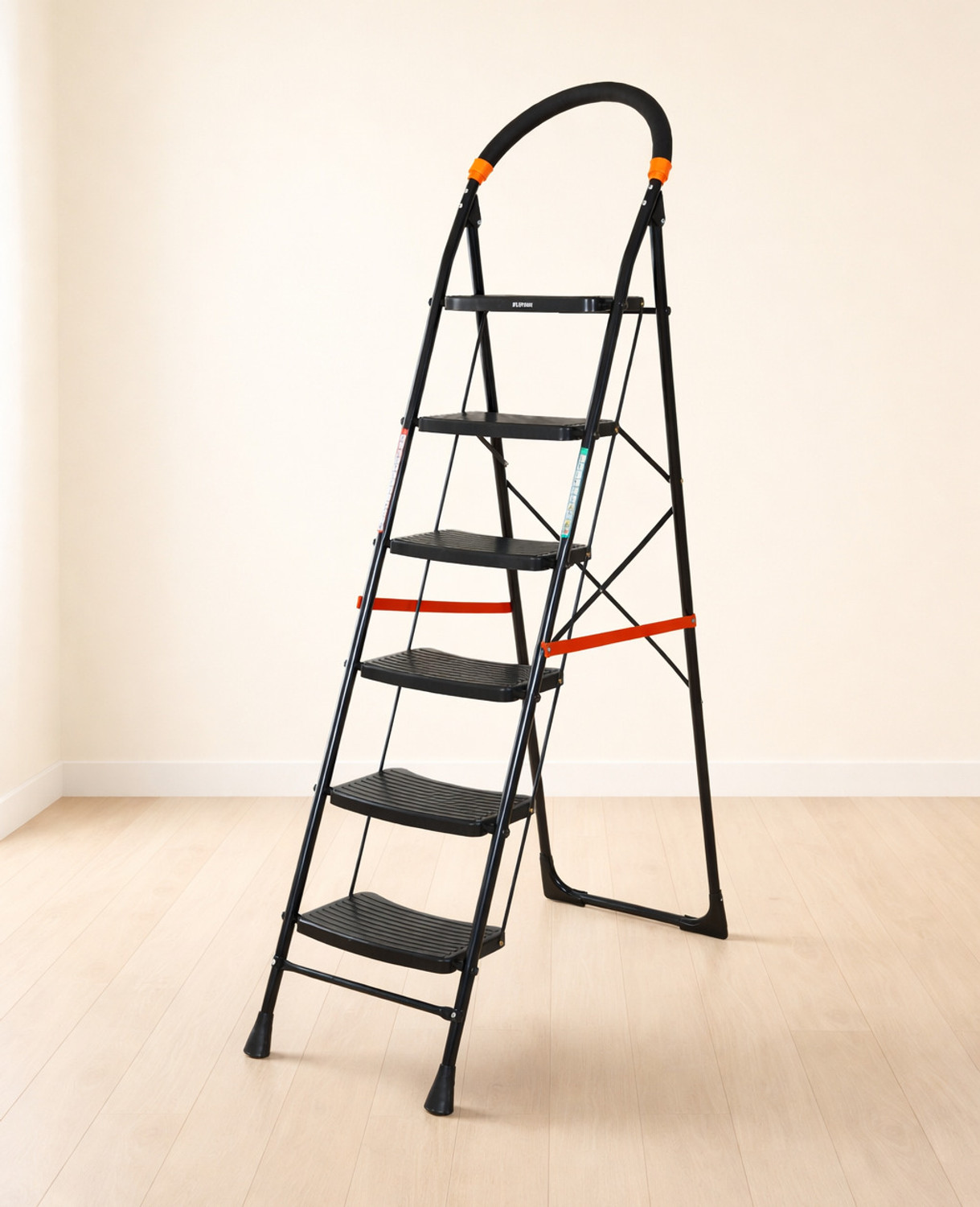 Image of FLIPZON Cameo 6-Step Heavy Duty Foldable Ladder for Home with Anti Skid Shoes Steel Ladder (With Platform, Hand Rail)
