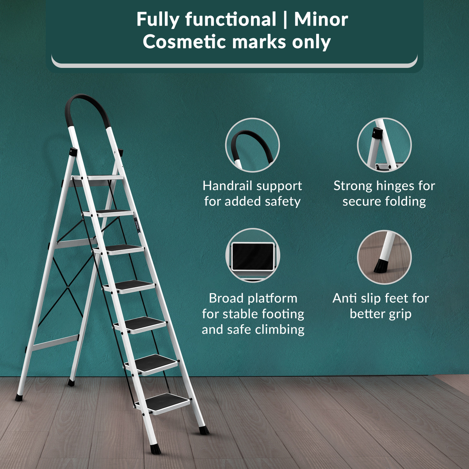 Image of Plantex 7 Step Ladder for Home /Strong Foldable Anti-Skid Ladder /Minor Surface Marks Steel Ladder