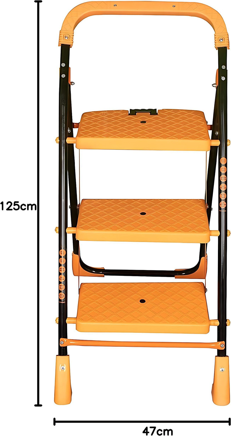 Image of PARASNATH 3 Step Ladder Heavy Duty Folding Ladder with Wide Steps Steel Ladder