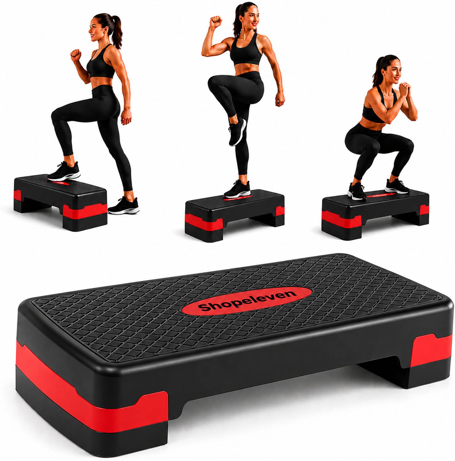 Shopeleven 2 Level Adjustable Aerobic Exercise Stepper Non-Slip Textured Surface Workout Stepper