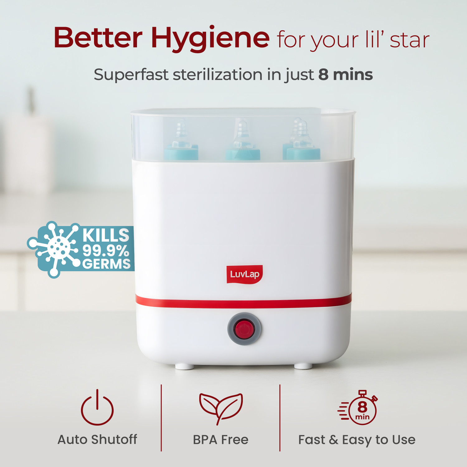 Image of LuvLap 8 Minutes Superfast sterilization, Keeps items sterile for up to 24 hours* - 6 Slots