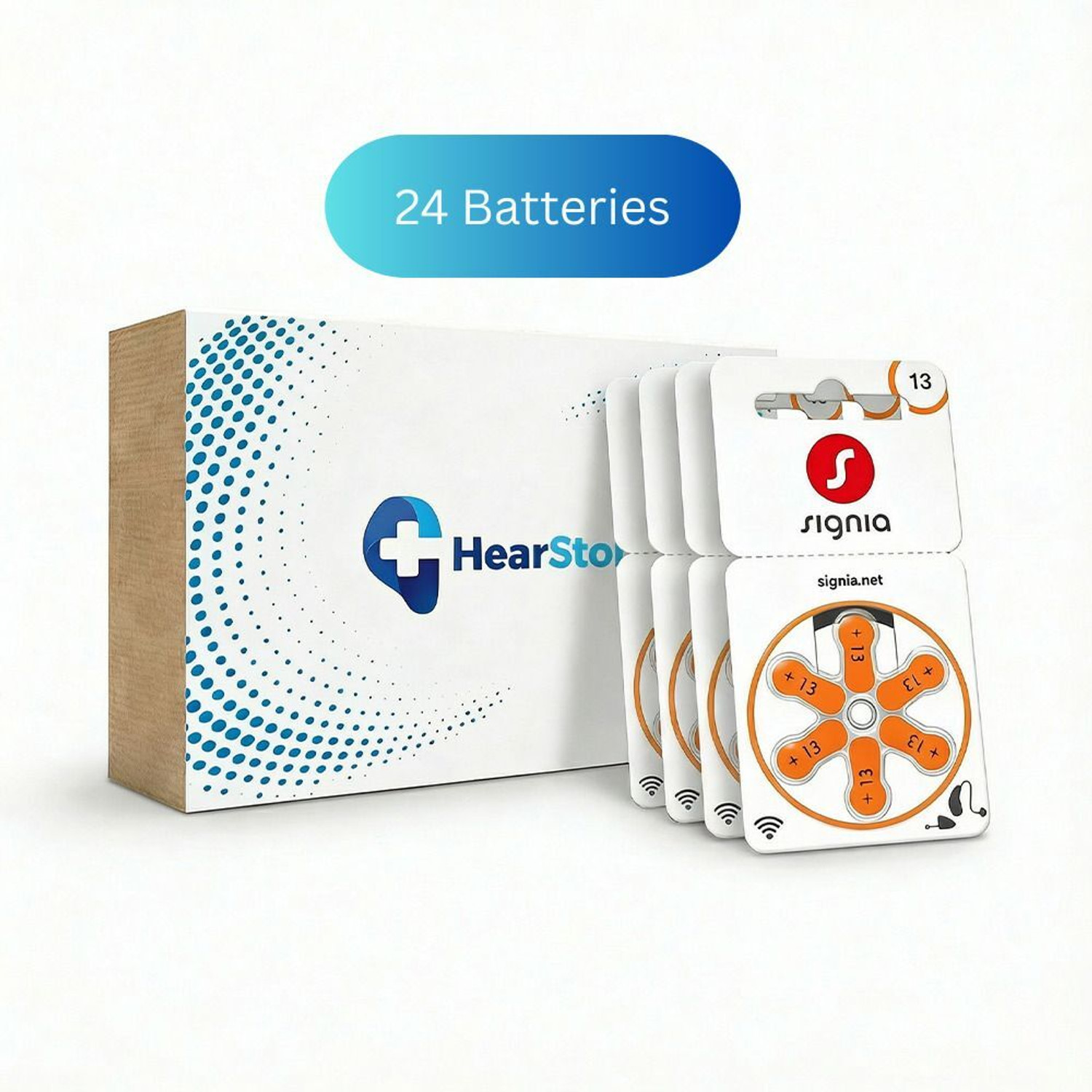 Image of Signia Hearing Aid Battery Size 13- Pack of 24 Batteries with Hearstore Storage Box for Long Battery Life Stethoscope Case
