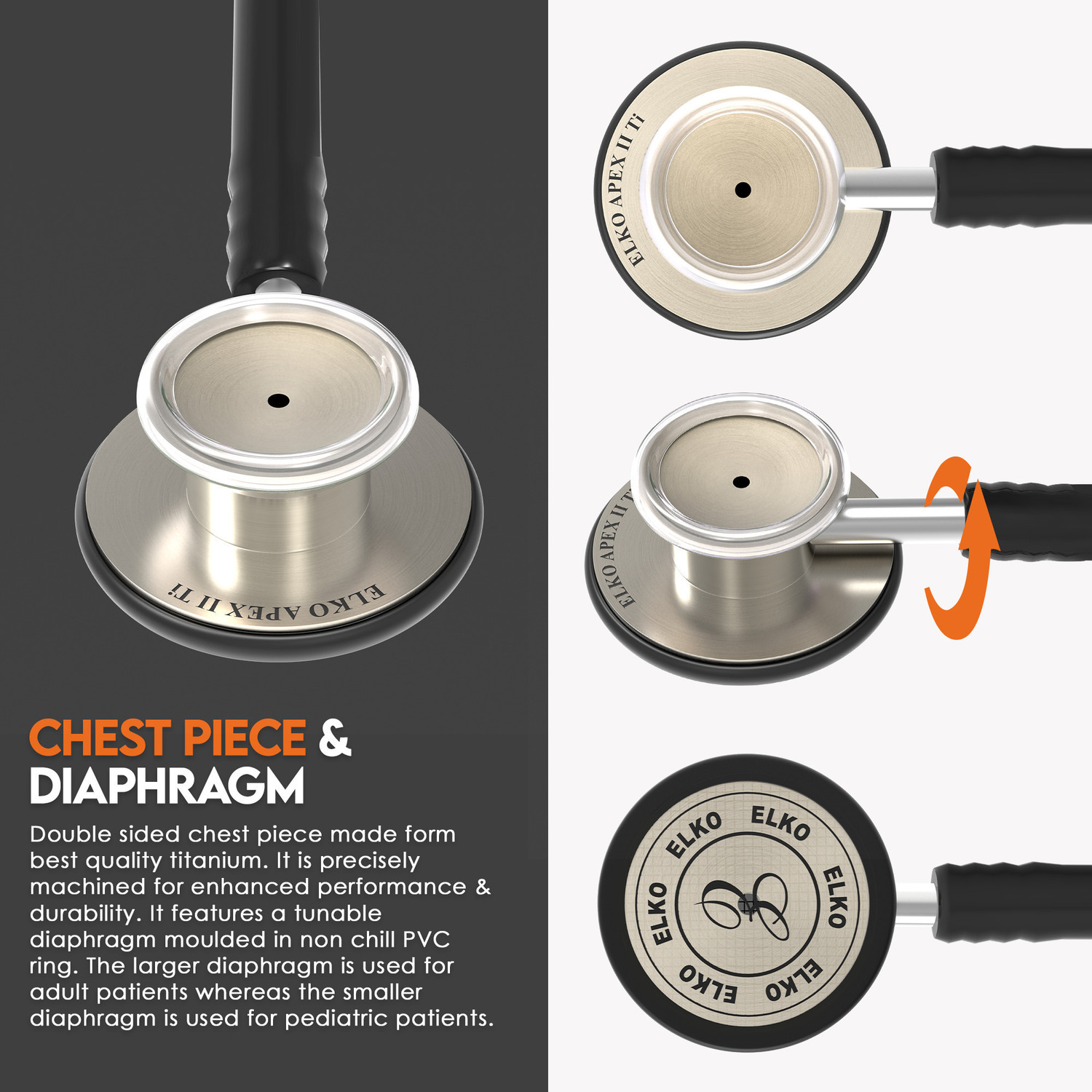 Image of ELKO EL-230 APEX II Ti Titanium Dual Head Acoustic Stethoscope