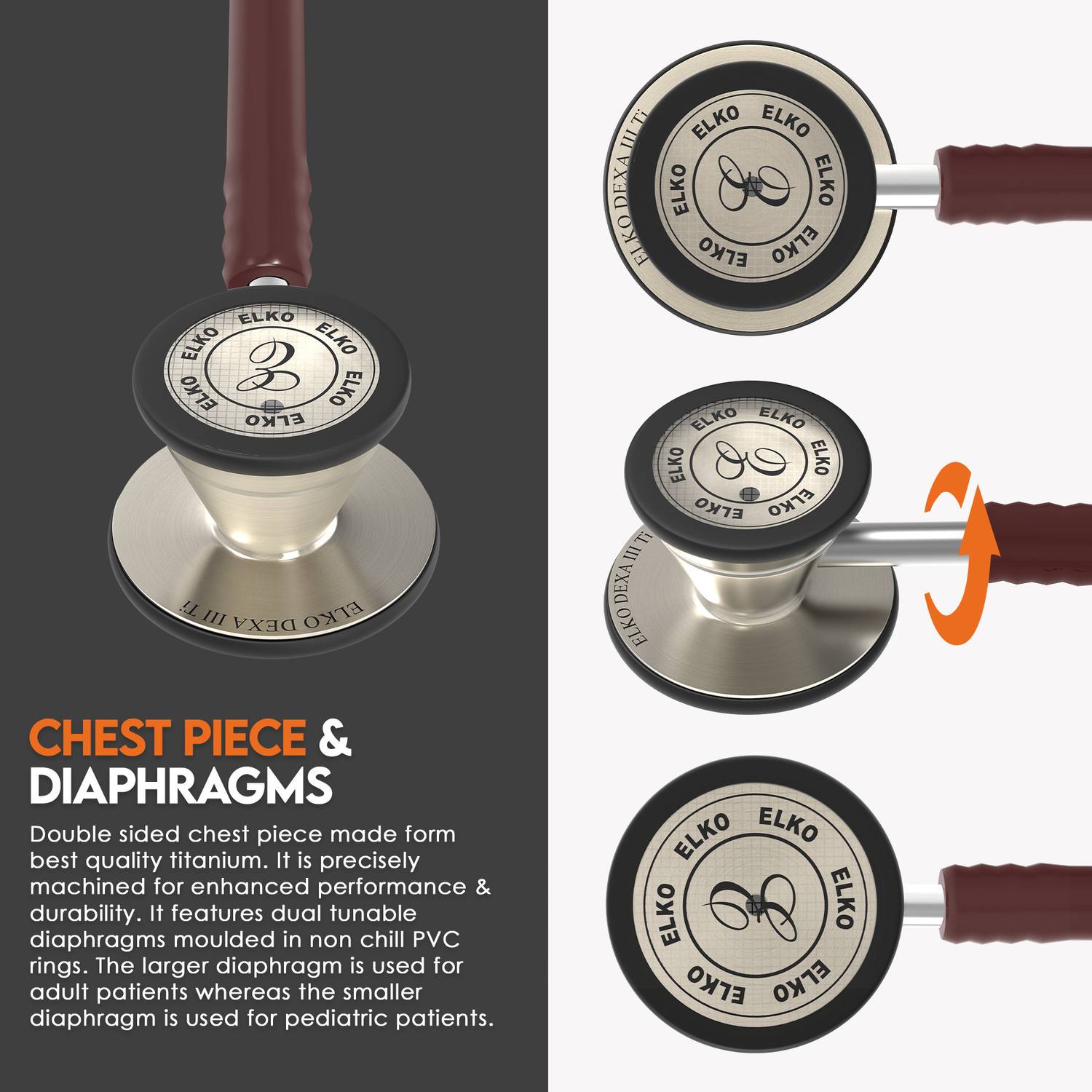 ELKO EL-250 DEXA III TI Titanium Dual Head Stethoscope - Image 3