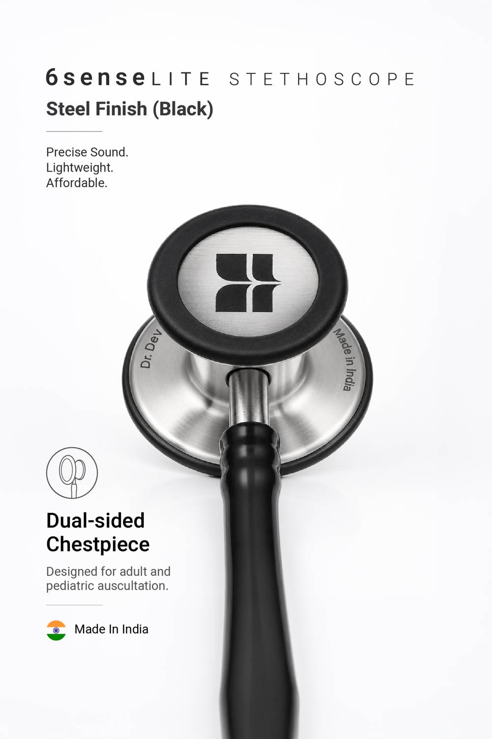 KNYA 6sense Lite Stethoscope Black - Image 3