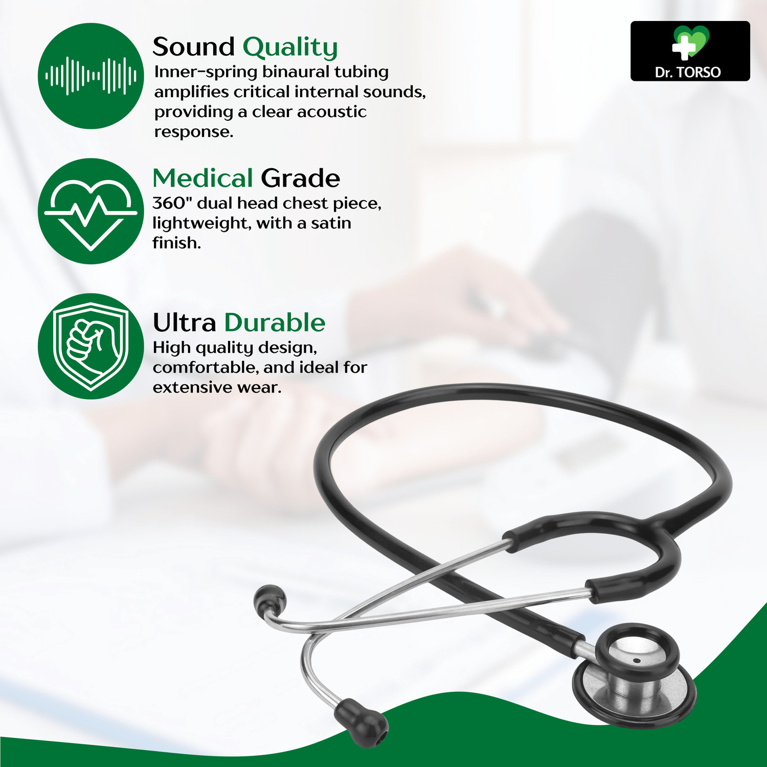 Image of DR DOC EchoFlex II Premium Stethoscope with Metal Head For Medical Students and Doctors Stethoscope (Silver)