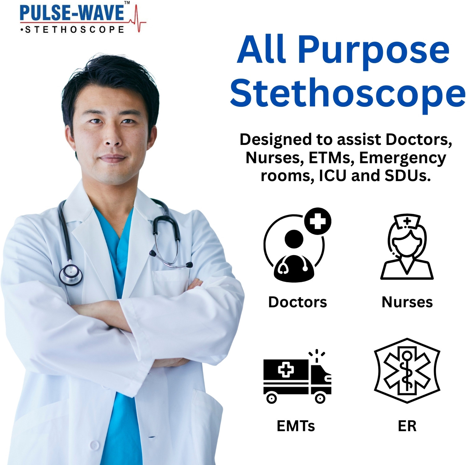 Image of Pulse Wave Mark -1 stethoscope Dual Head Latex Free Stethoscope single tube stethoscope Mark -1 Dual Head stethoscope Stethoscope