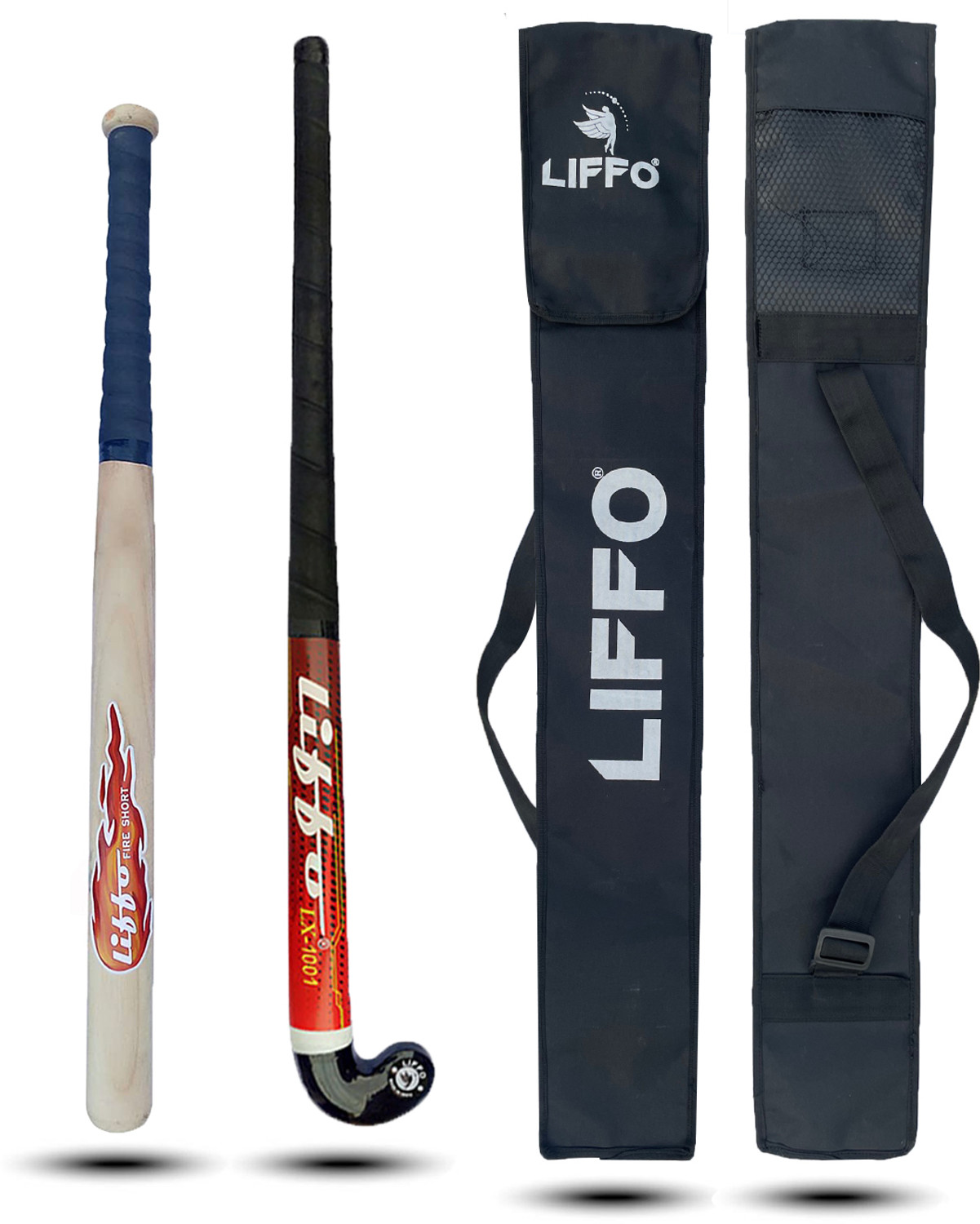 Image of Liffo Hockey Stick Witjh Baseball bat Heavy Duty with Cover (Red) Hockey Stick - 81.28 cm