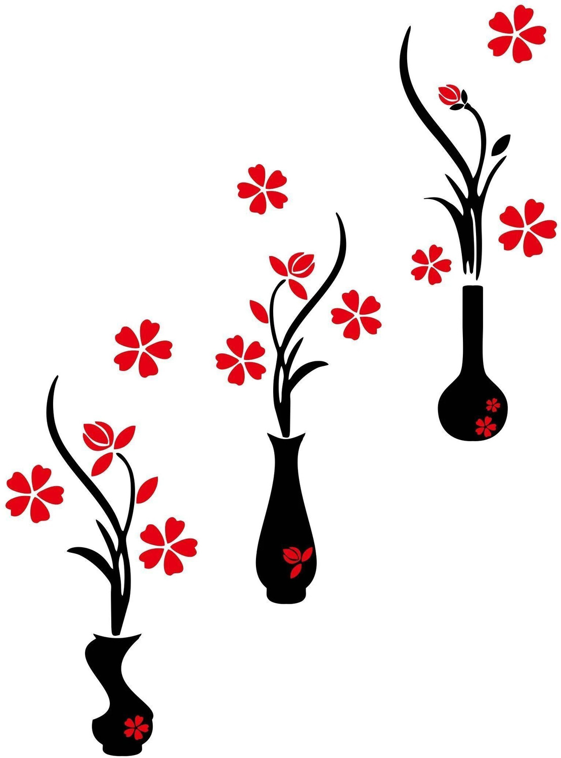 Image of SV collections 136 cm inchBeautiful Red Flowers Pots inch Wall Stickers ( Pack Of 1 ) Self Adhesive Sticker