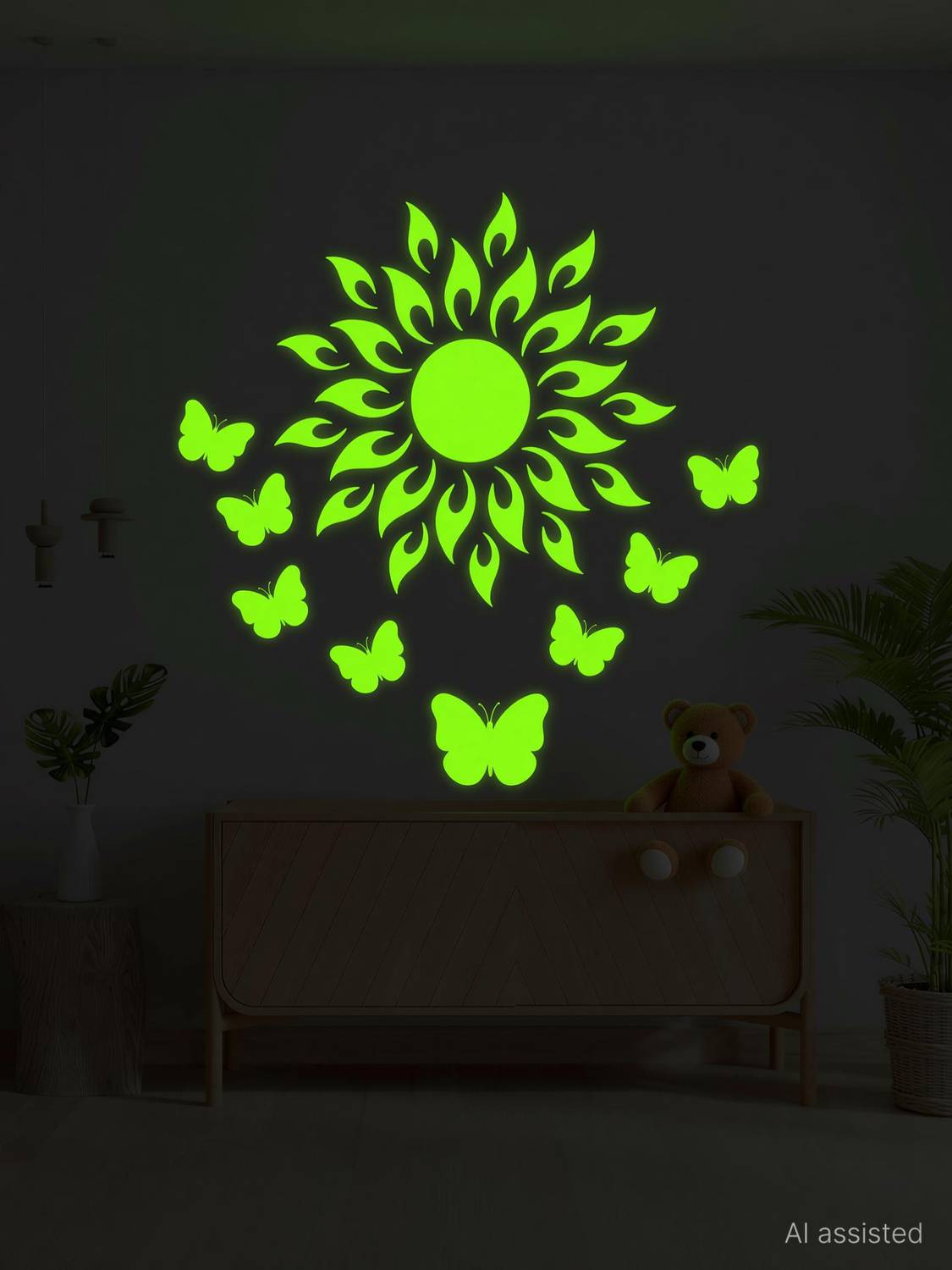 Ashamohar 29 cm Dark Galaxy of Stars Butterfly's Radium Night Glow wall stickers Self Adhesive Sticker