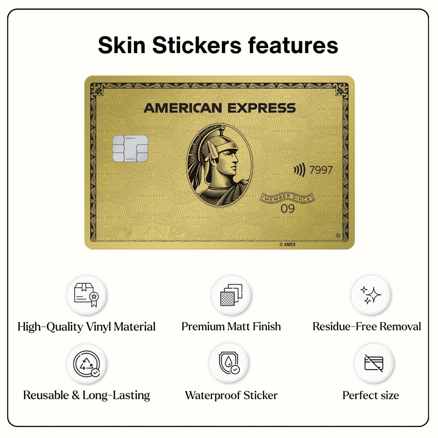 Stickloop 6 inch American Express Card Skin Gold Reusable Sticker - Image 5