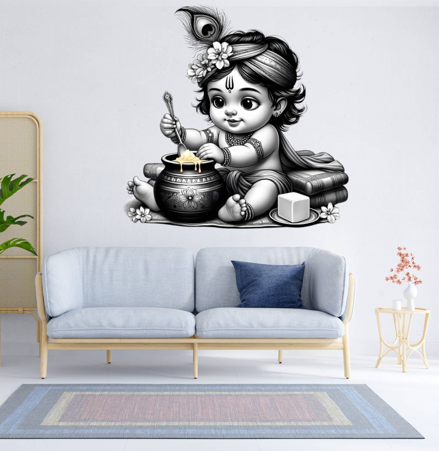 ArtisticDecals 60 cm Little Krishna Wall sticker For Hall, Bed, Lving , Kids Room Size - 24X22 Self Adhesive Sticker