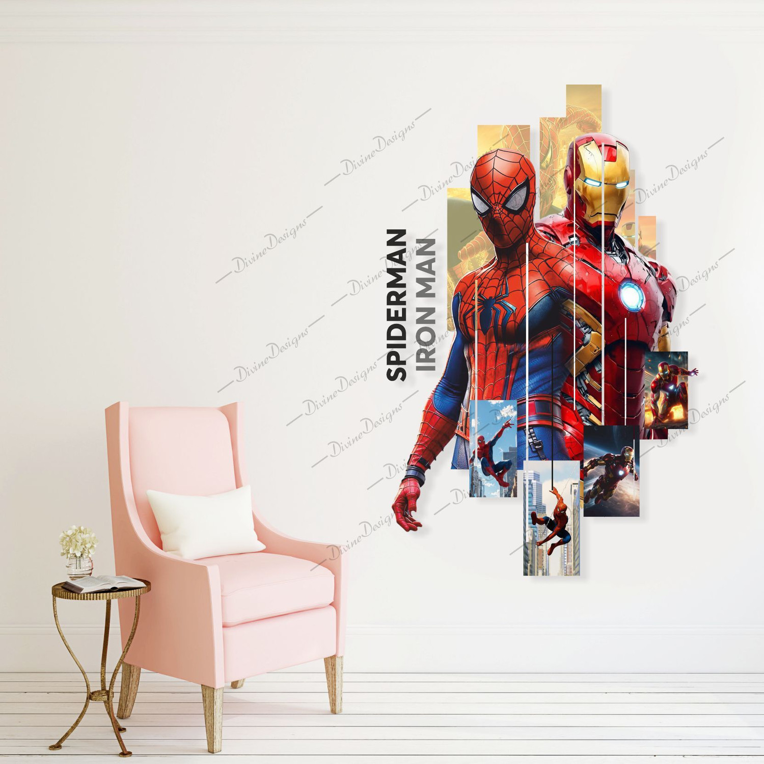 Image of DivineDesigns 41 cm Spiderman & Iron Man Cuts Wall Sticker Self Adhesive Sticker