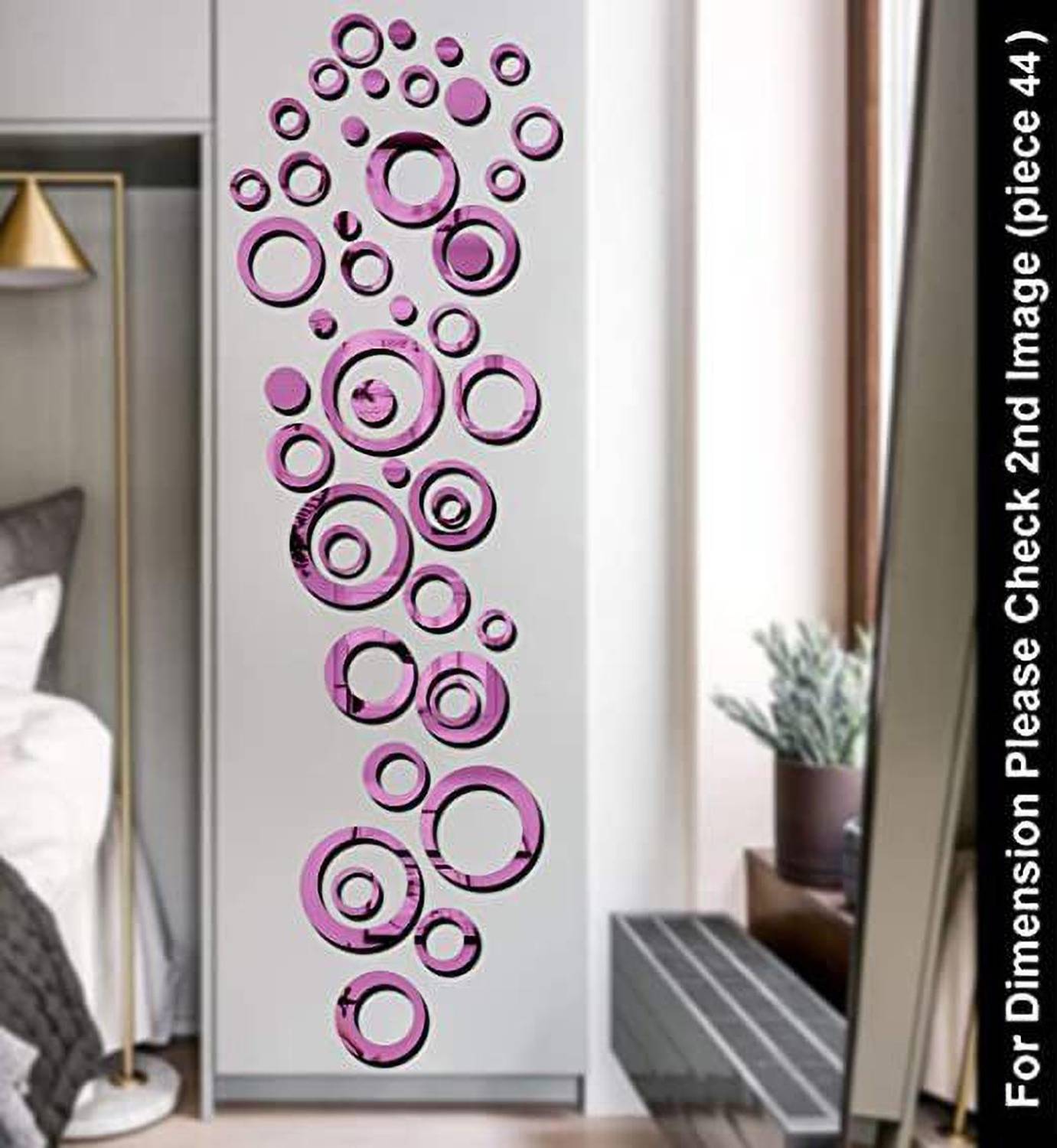 Bikri Kendra 14.73 cm Ring and 44 Dots - 3D Acrylic Decorative Mirror Murals Wall Stickers- Purple Self Adhesive Sticker