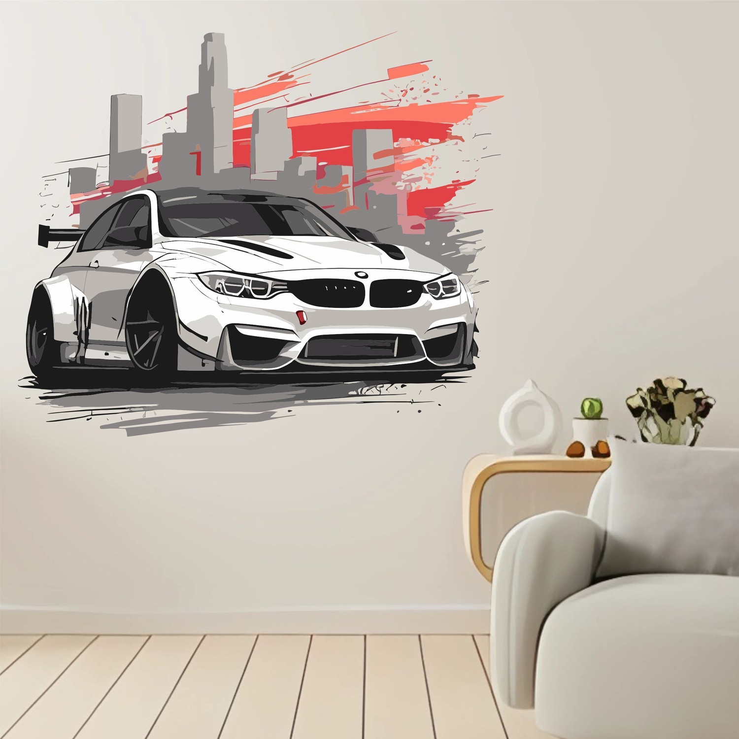 Image of WallBiirds 60 cm Adorable BMW Car Wall Sticker Home Decoration Self Adhesive Sticker