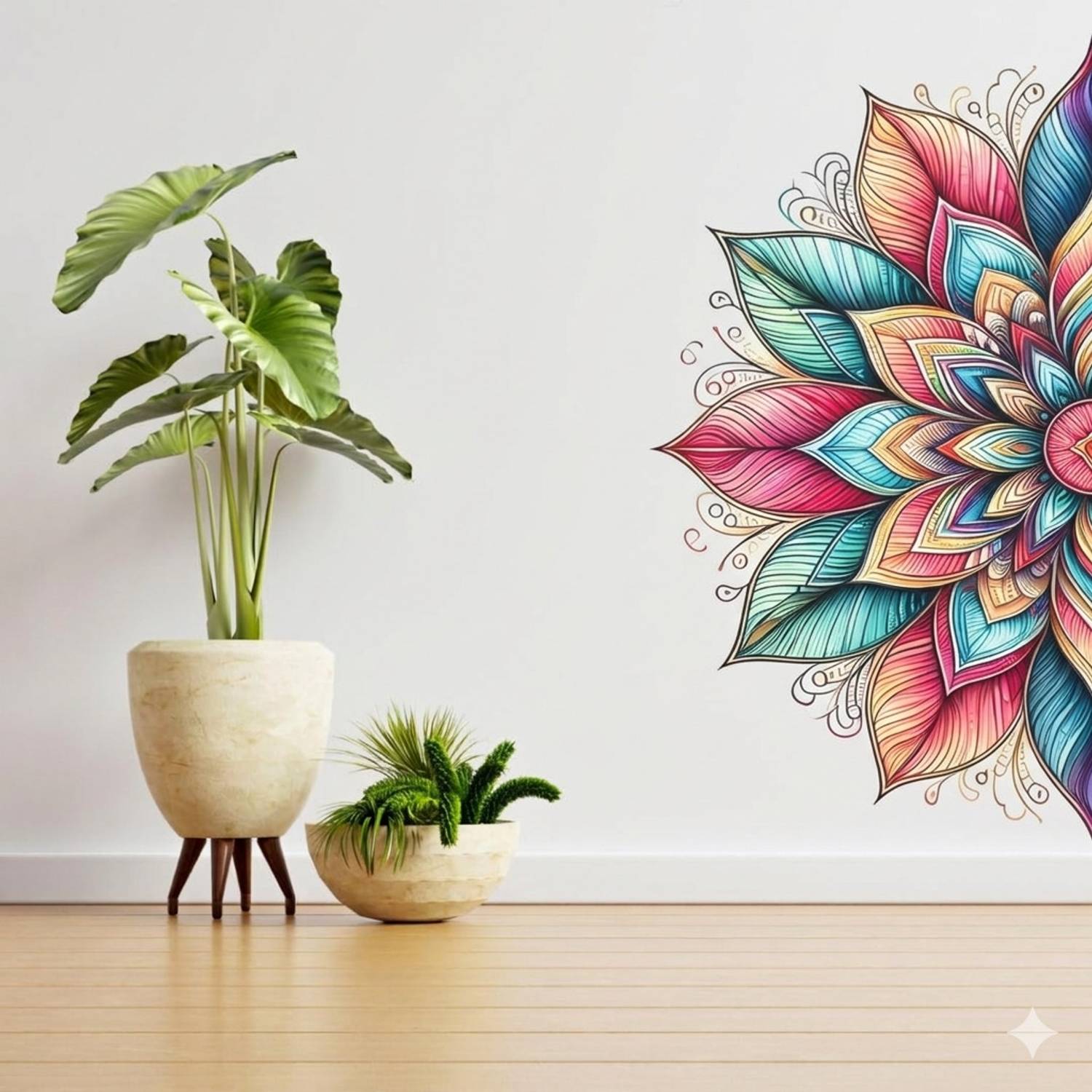 Anaya Creations 50 cm Colourful Mandala Half Flower Wall Sticker Self Adhesive Sticker