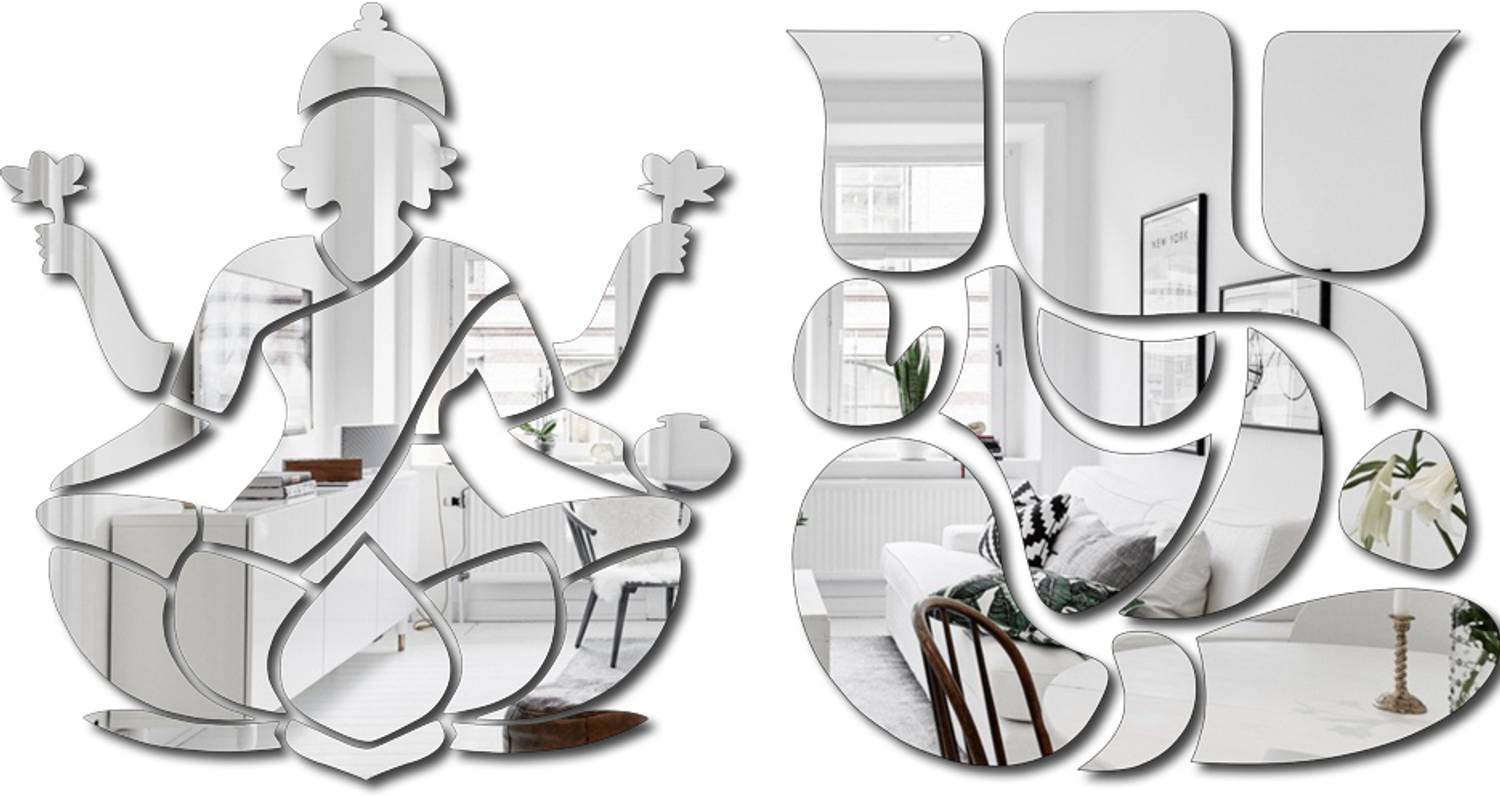 Bikri Kendra 25.4 cm Laxmi Ganesha Silver mirror sticker for wall 3d mirror sticker Self Adhesive Sticker