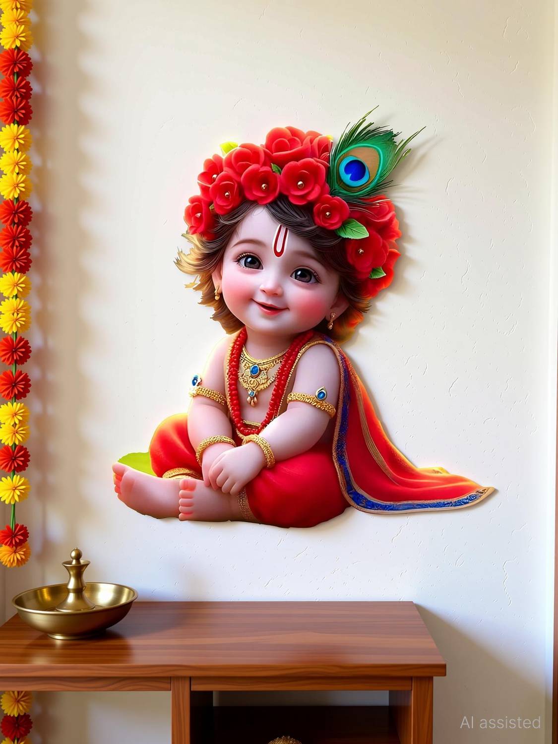 Ajay craft 47.5 cm cute little Krishna wall sticker PVC vinyl (50x50) Self Adhesive Sticker