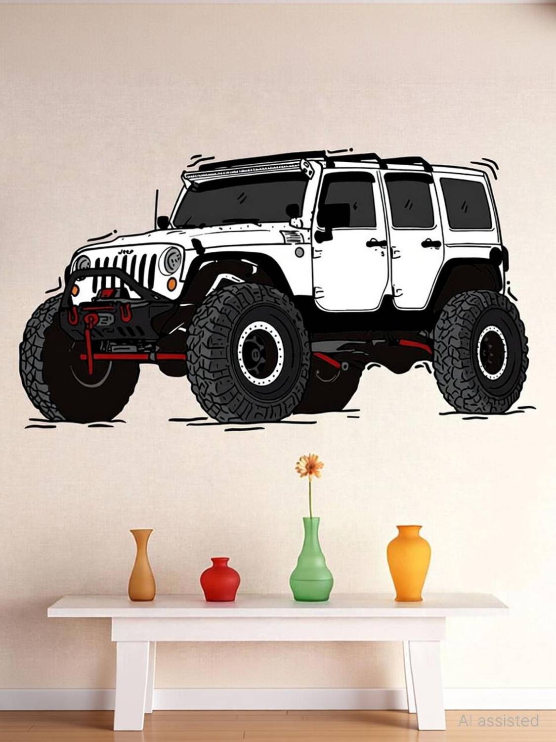 ArtisticDecals 59 cm Car Mountain jeeps, Racing car Wall Sticker Big size sticker, 3D sticker Self Adhesive Sticker